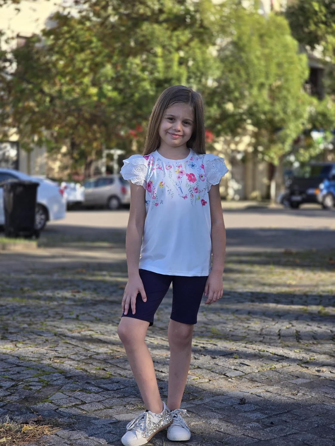 Arshiner Girls T Shirts Lace Petal Short Sleeves Kids Crewneck Casual Blouse Summer Tops Tees - Image 4