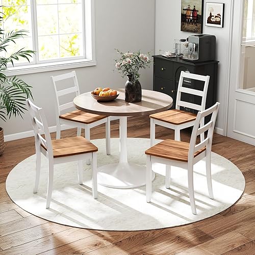 Miniatura 5 de Giantex Sillas de comedor, sillas de cocina de madera sin brazos con patas de madera de goma maciza, sillas de comedor con respaldo de escalera de