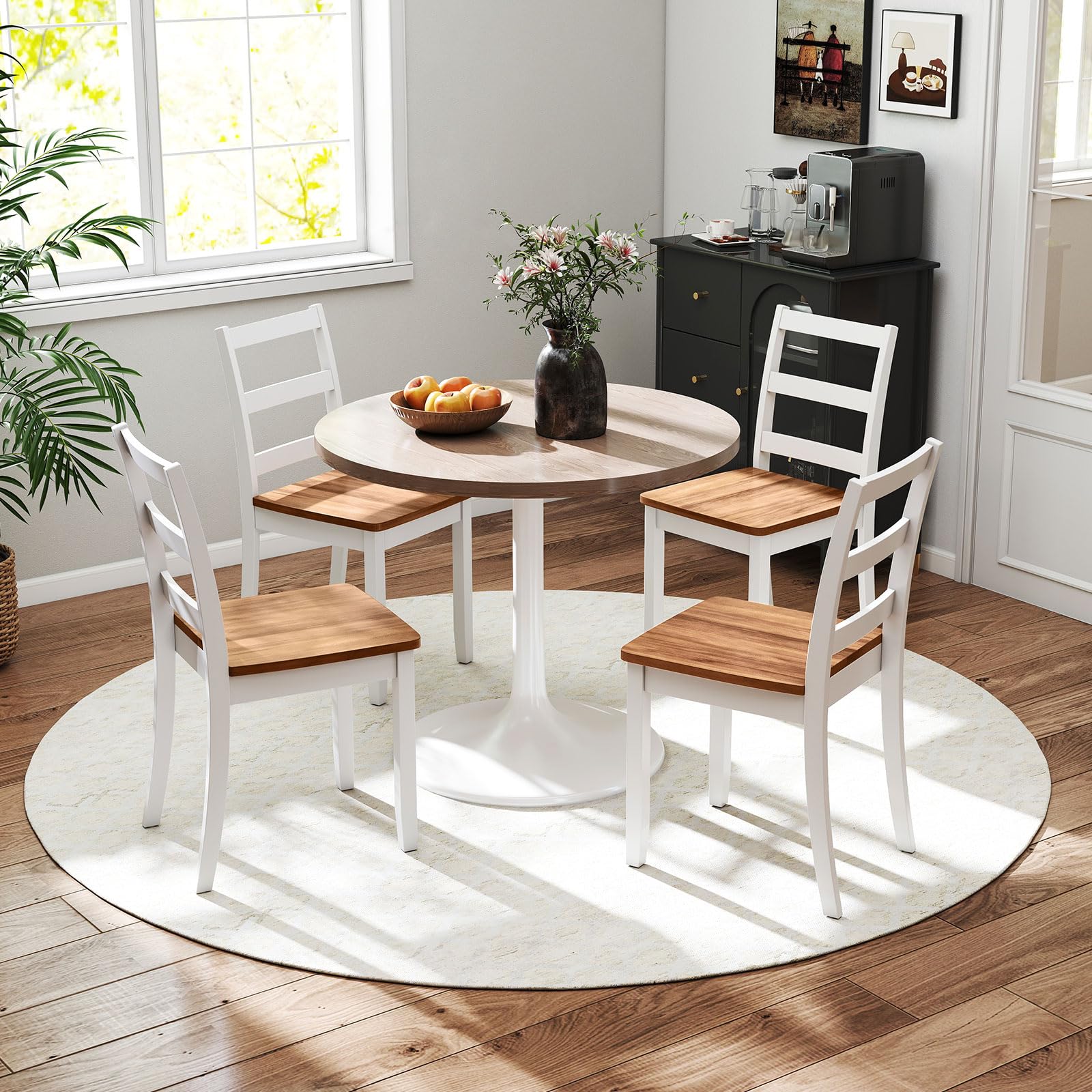 COSTWAY Esszimmerstühle 2er Set, Küchenstühle Holz, Esstisch Stühle, Holzstühle bis 190 kg belastbar, für Esszimmer, Küche (Braun + Weiß)
