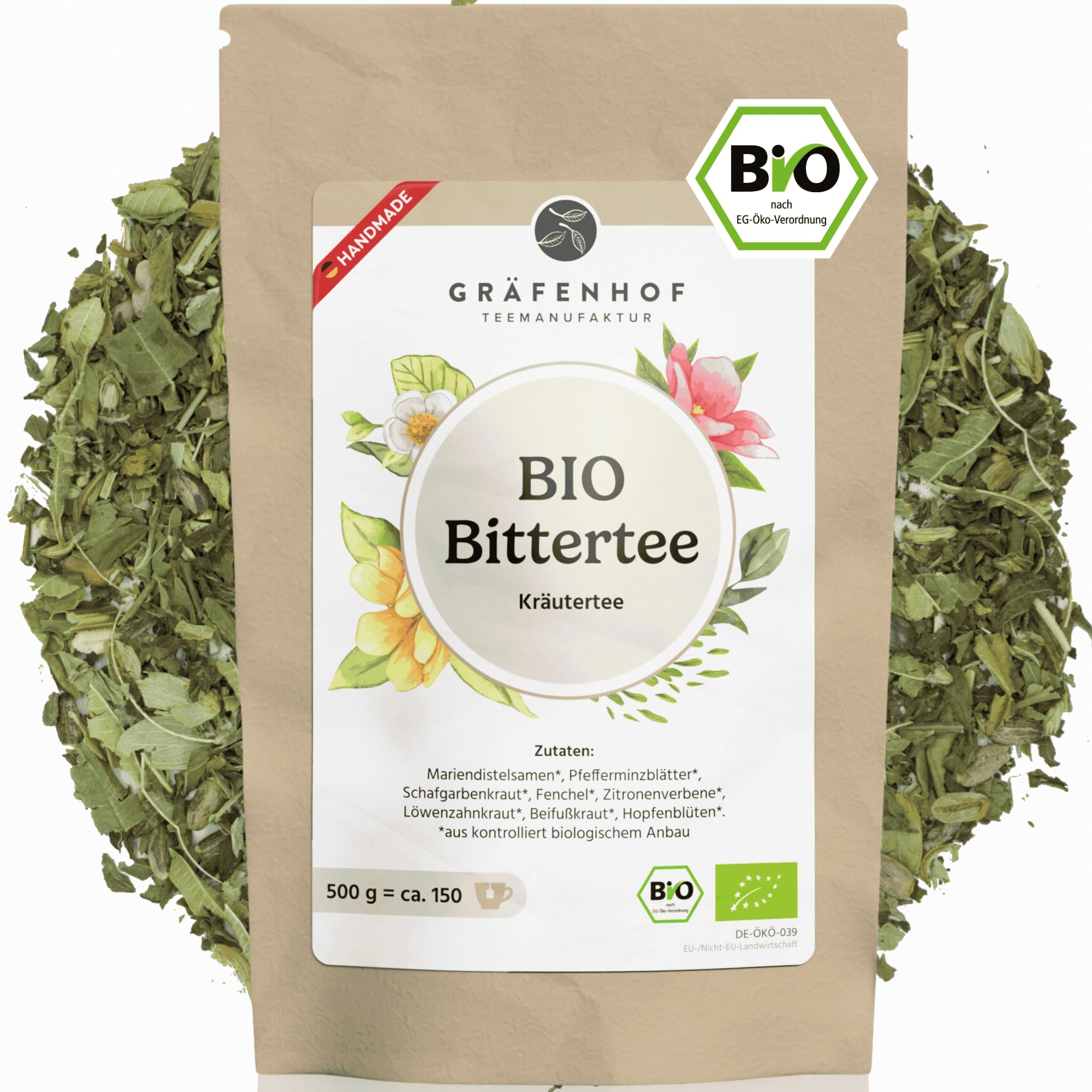 Bittertee Bio loser Kräutertee mit Bitterstoffe, 1000g, natürliche Bitterkräuter Lebertee mit Mariendistel, Löwenzahn, Beifuß, Alternative Bittertropfen, Kapseln, Tabletten