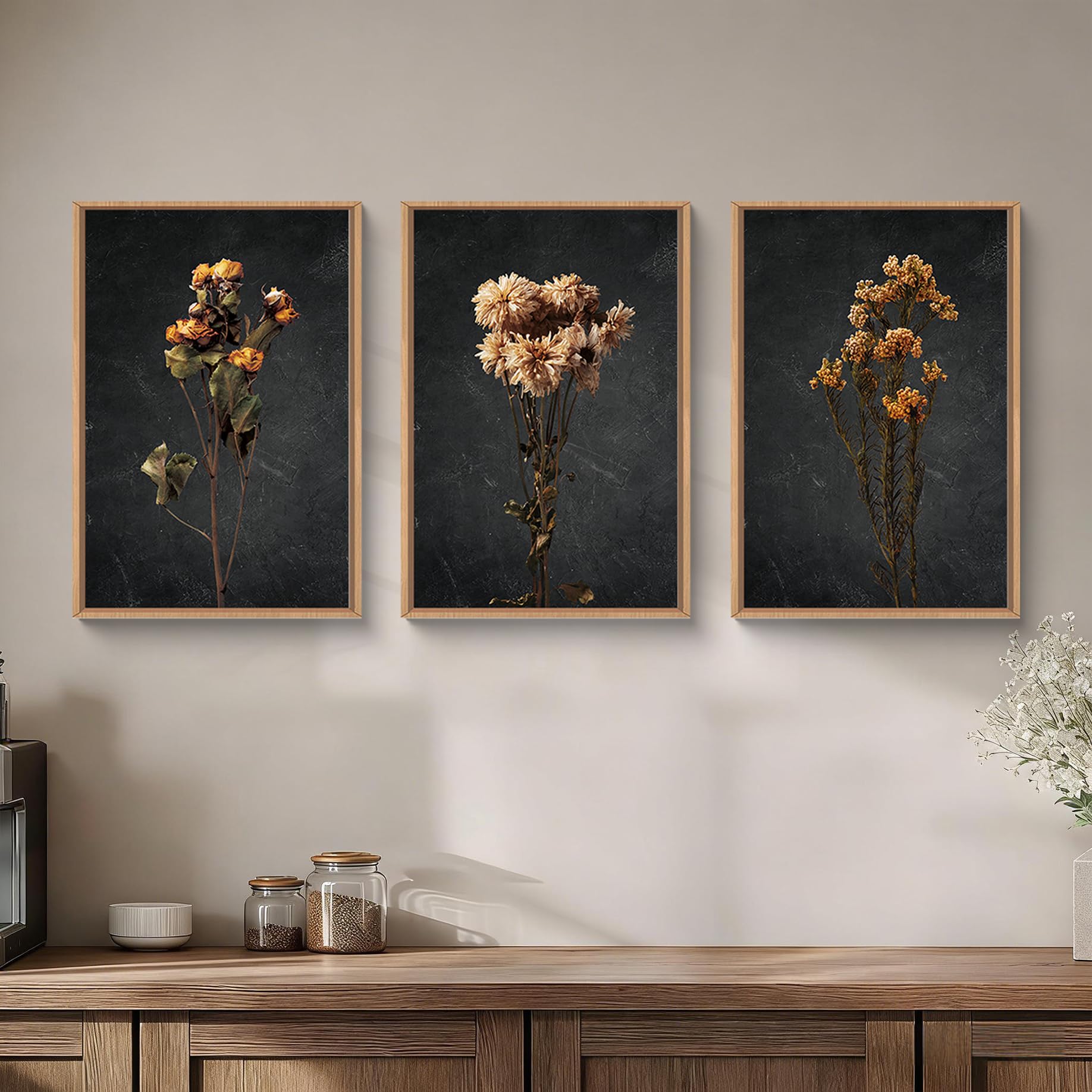 Amazon.com: HOURIA Dark Moody Dried Floral Framed Canvas Wall Art