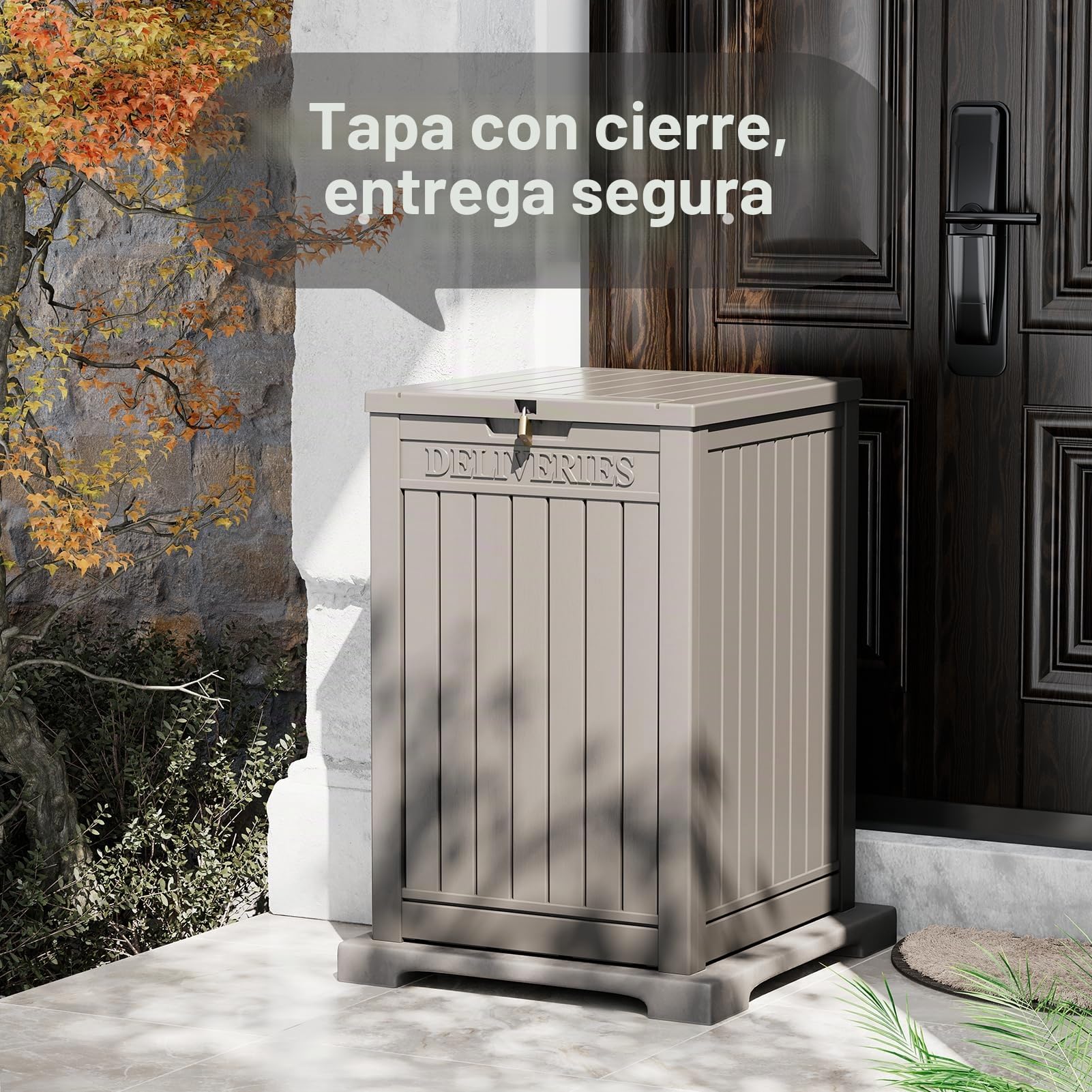 Caja de entrega de paquete de 48 galones para porche, caja de almacenamiento con seguridad con cerradura, gran pared de resina de doble pared para entrega de paquetes al aire libre y caja de cubierta