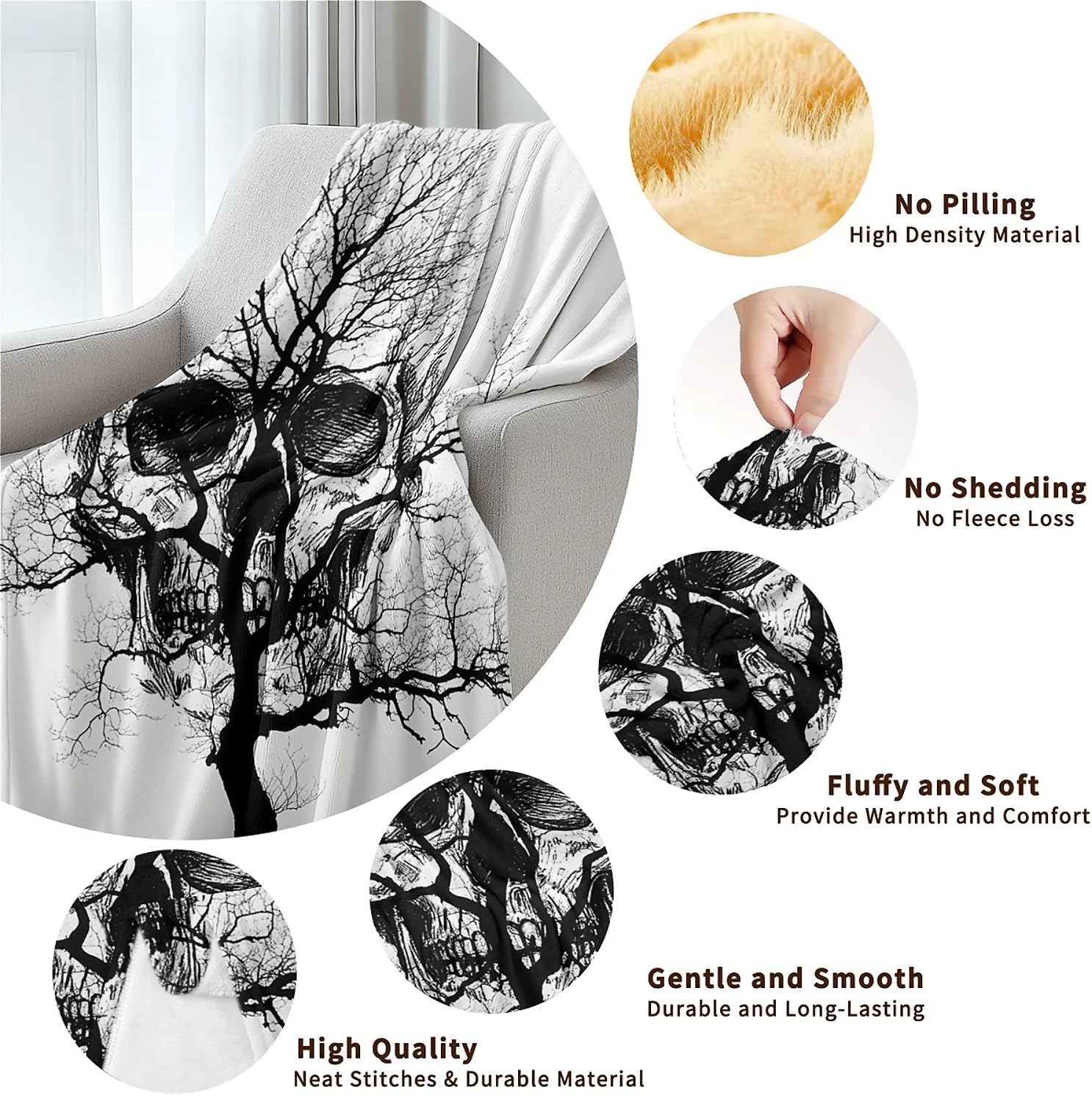 Skull Tree Print Blanket Fleece Throw for Couch Bed Sofa Travel and Camping, Soft Plush Throw Blanket for for All Seasons 50"x60" - Warm Plush Throw Blank for Women, Men and Kids