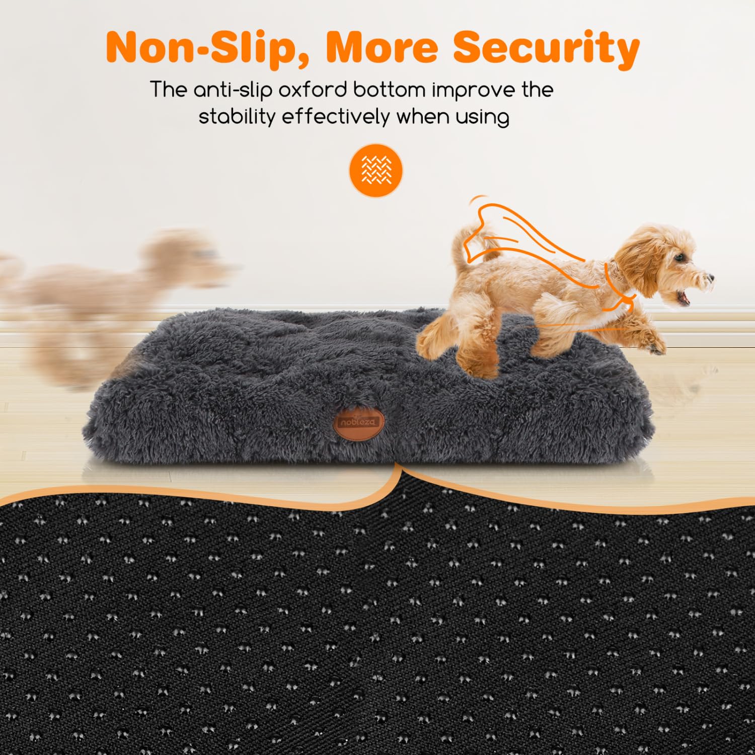 Nobleza 2X Cama Perro Grande, Cama Perro Lavable, Peluche Largo Cama para Perros, Suave y Esponjoso, Cama de Perro Antideslizante, Gris Oscuro, 110x73cm
