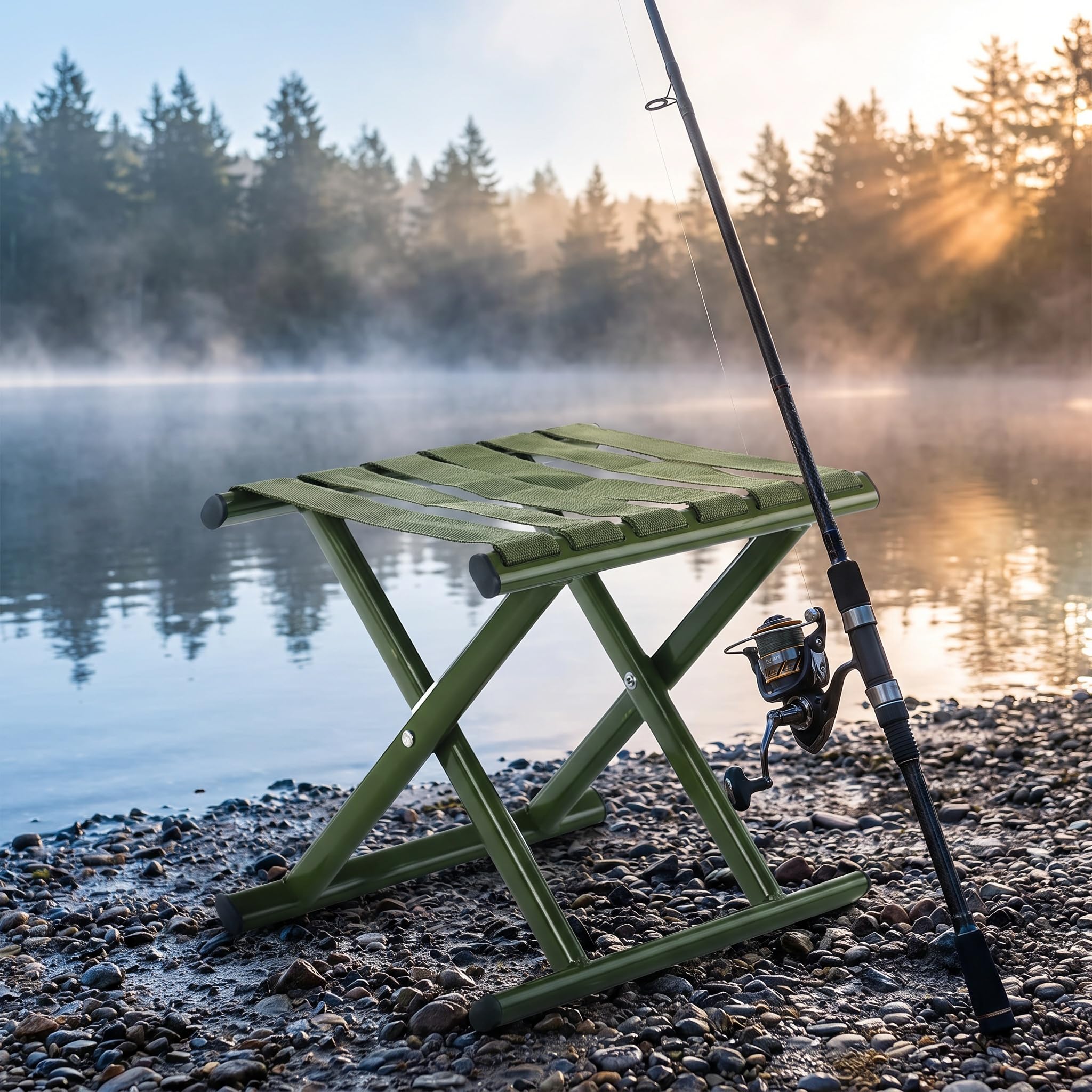 Taburete Plegable Ligero Y Portátil para Camping, Pesca Y Jardinería - Soporta 130 Kg, Senderismo, Picnics Y Aventuras Al Aire Libre, Color Verde.