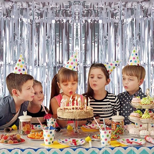 Miniatura 5 de Paquete de 2 cortinas de flecos de papel de aluminio plateado 32 x 82 pies cortinas de flecos metálicos de oropel para fiestas accesorios de cabina