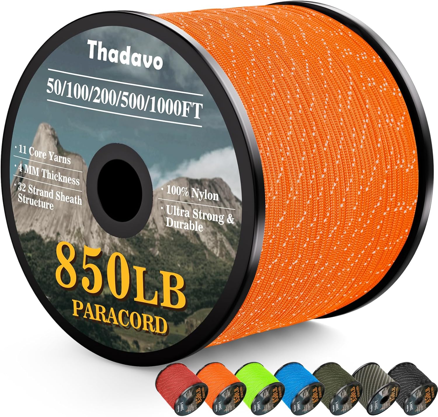 Reflective Paracord Rope 850Ib, 50/100/200/500/1000ft 4MM 11 Strand Strong Heavy-Duty Parachute Spool Cord, para Cord Lanyard for Clothsline, Hammock, Camping, Hiking, Survival, Orange 100FT Reflective Paracord Rope 850Ib, 50/100/200/500/1000ft 4MM 11 Strand Strong Heavy-Duty Parachute Spool Cord, para Cord Lanyard for Clothsline, Hammock, Camping, Hiking, Survival, Orange 100FT