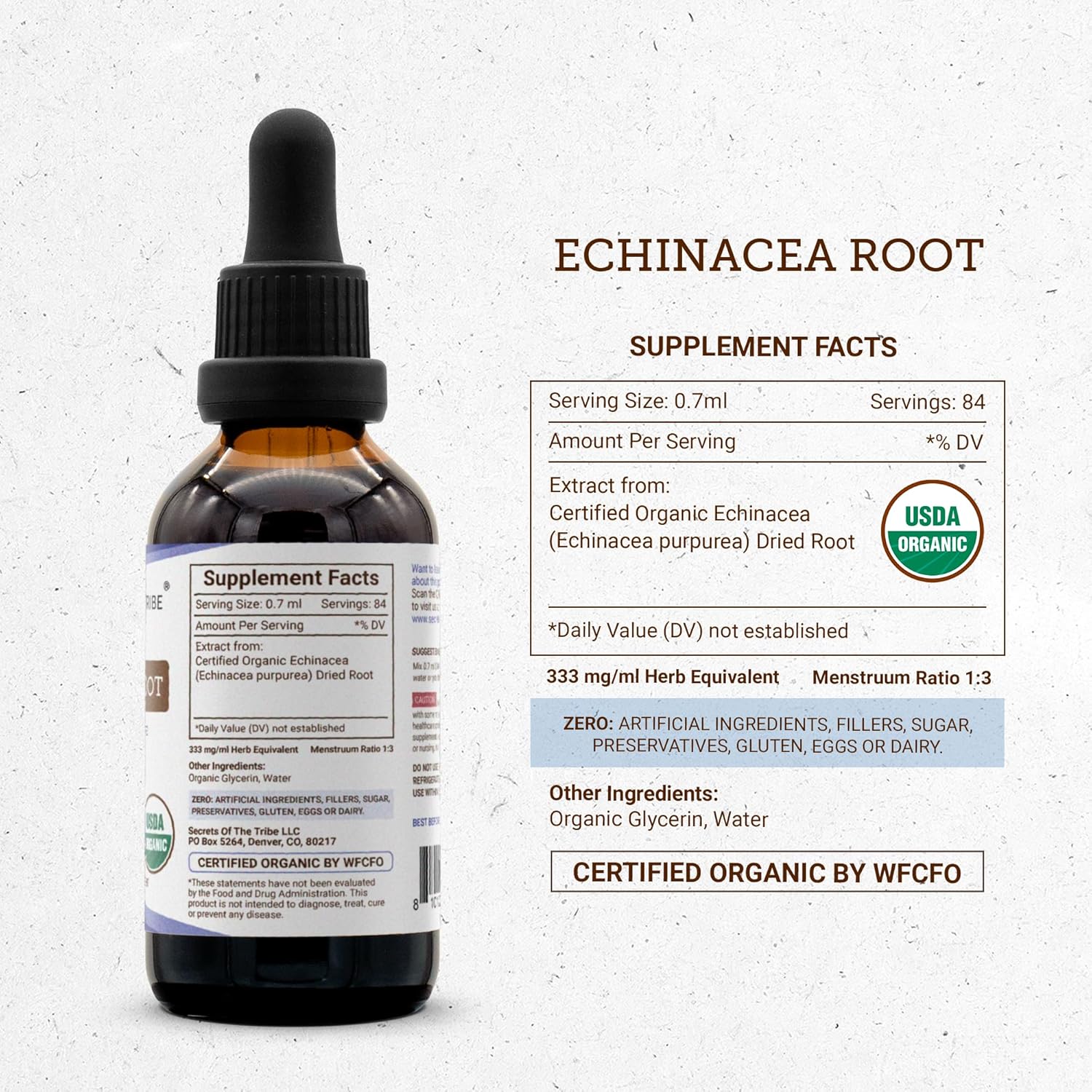 Echinacea Root USDA Organic Tincture | Alcohol-Free Extract, High-Potency Herbal Drops, Immune System Health | Made from 100% Certified Organic Echinacea Root (Echinacea Purpurea) 2 oz
