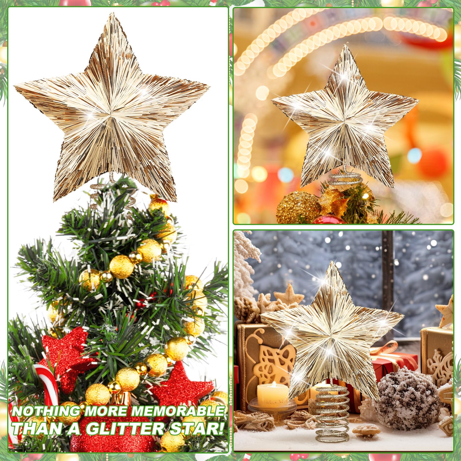 Gejoy Décoration de sapin de Noël dorée - 20,3 x 27,9 x 5,1 cm - Étoile pailletée - Cadeau de Noël pour sapin de Noël