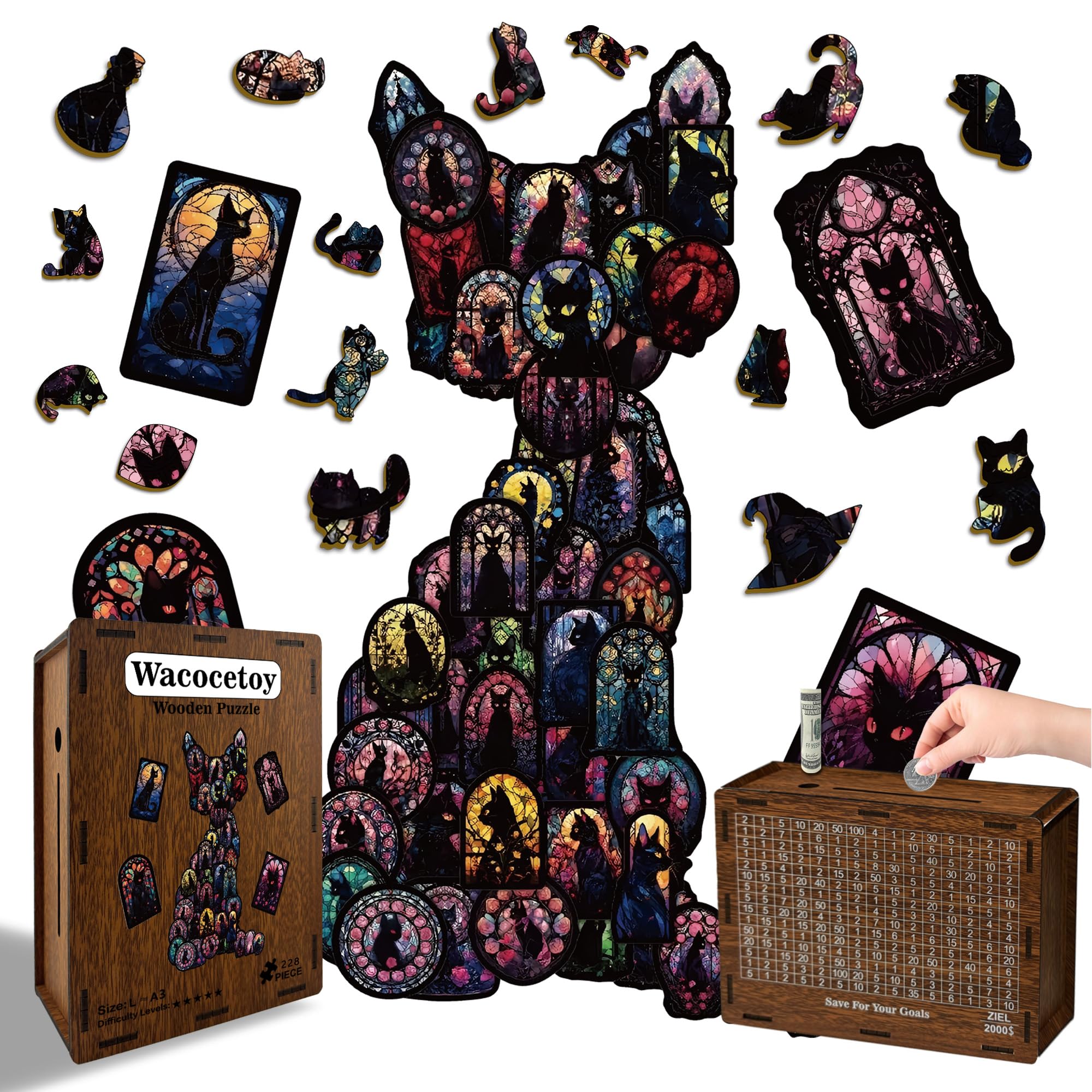 Amazon.com: WACOCETOY Wooden Puzzle for Adults Fantasy Cat Jigsaw