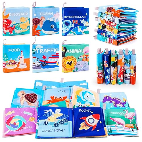 LOOKLEBE Juego de libros suaves para bebés, 6 libros de baño, libros de tela suave no tóxica para bebés, juguetes de educación temprana de regalo,