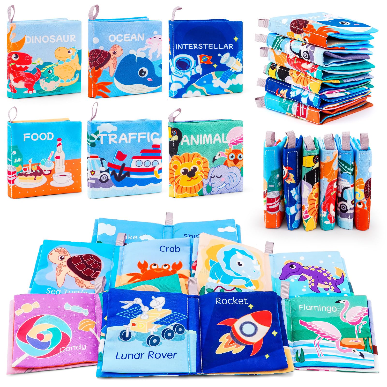 LOOKLEBE Soft Baby Crinkle Book Set,6Pcs Bath Books,Nontoxic Fabric Soft Cloth Books for Babies,Early Education Toys Giftable,Ideal Choice for Sensory Books,Learning Toys for Toddlers,Infants,and Kids