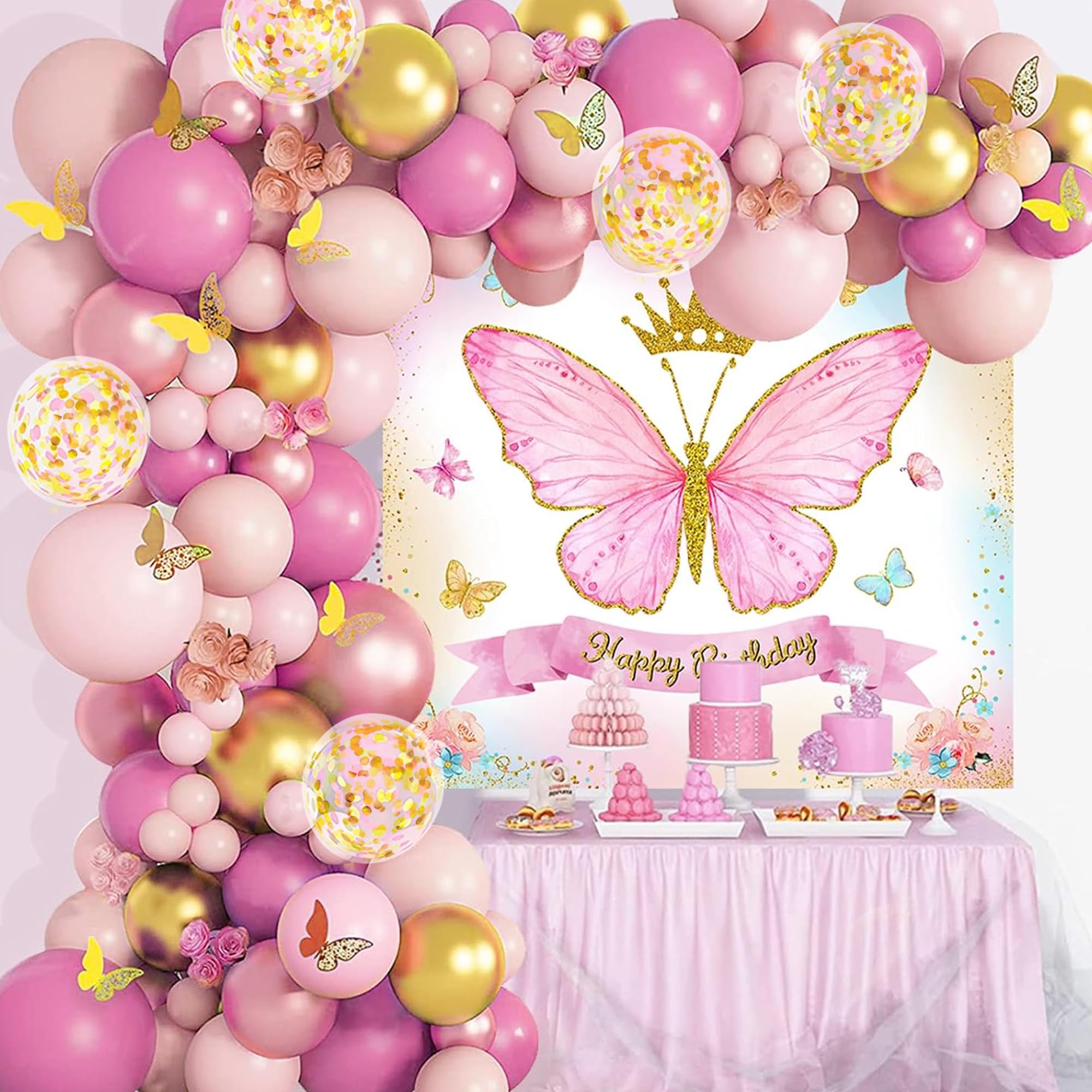 SpecialYou.in 65Pcs Butterfly Theme Birthday Decoration Kit For Girls Rubber, Butterfly Poster, Pastel Balloons For Decoration, B'day Decor Items For Baby Girl, Happy Birthday Decoration Items