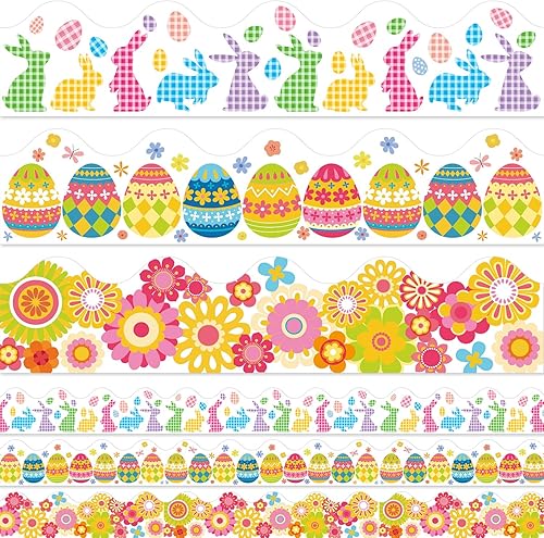 60 bordes de 68.9 pies para tablón de anuncios de Pascua, 3 estilos de borde de primavera, huevos coloridos, flores, conejo, pegatina, papel disponible en Yaxa Venezuela
