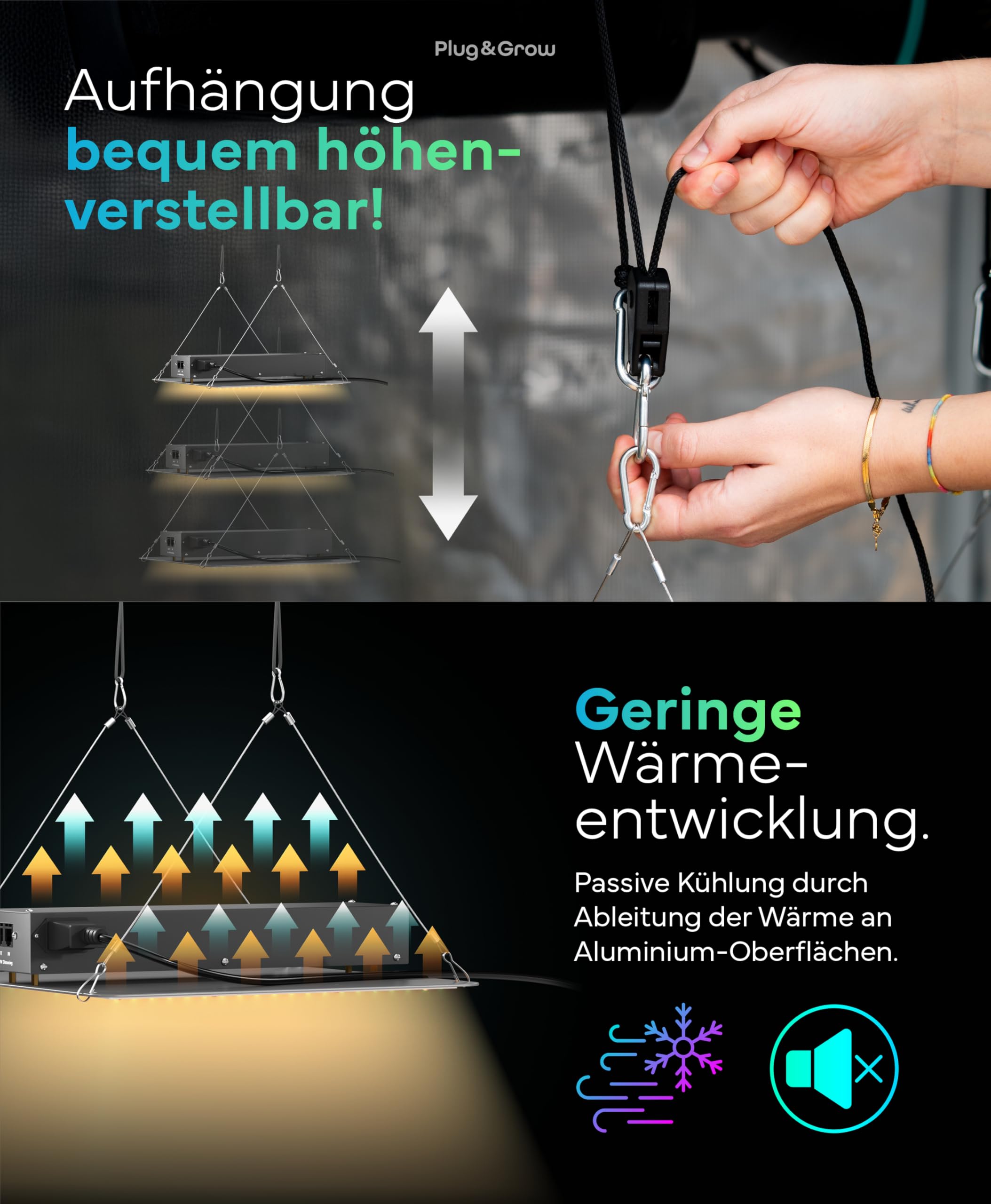 NEU Grow Lampe LED Vollspektrum mit integriertem Timer I 120W Pflanzenlampe für Growbox I Daisy-Chain bis 50 Lampen I Zimmerpflanzen Growlampe von Plug & Grow