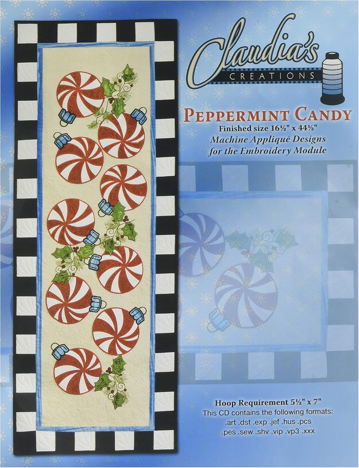 Machine Applique Embroidery Table Runner Pattern CD - Peppermint Candy (16.5" x 44.5")