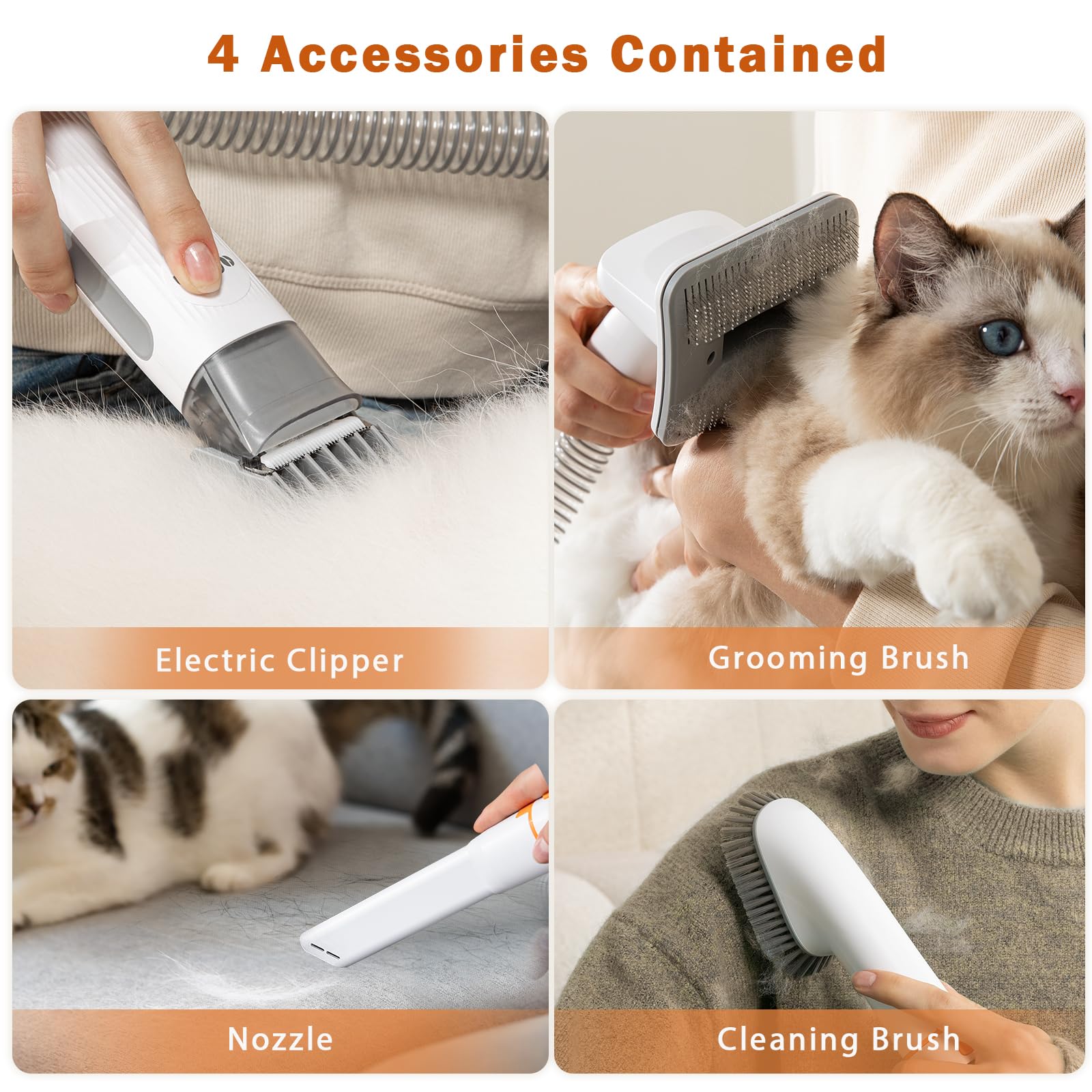 Afloia Kit de aseo para perros con aspiradora, cortaúñas para gatos, succión 99% pelo de mascotas, kit profesional de aseo para mascotas con 7 herramientas probadas para aseo, kit de aspiradora de