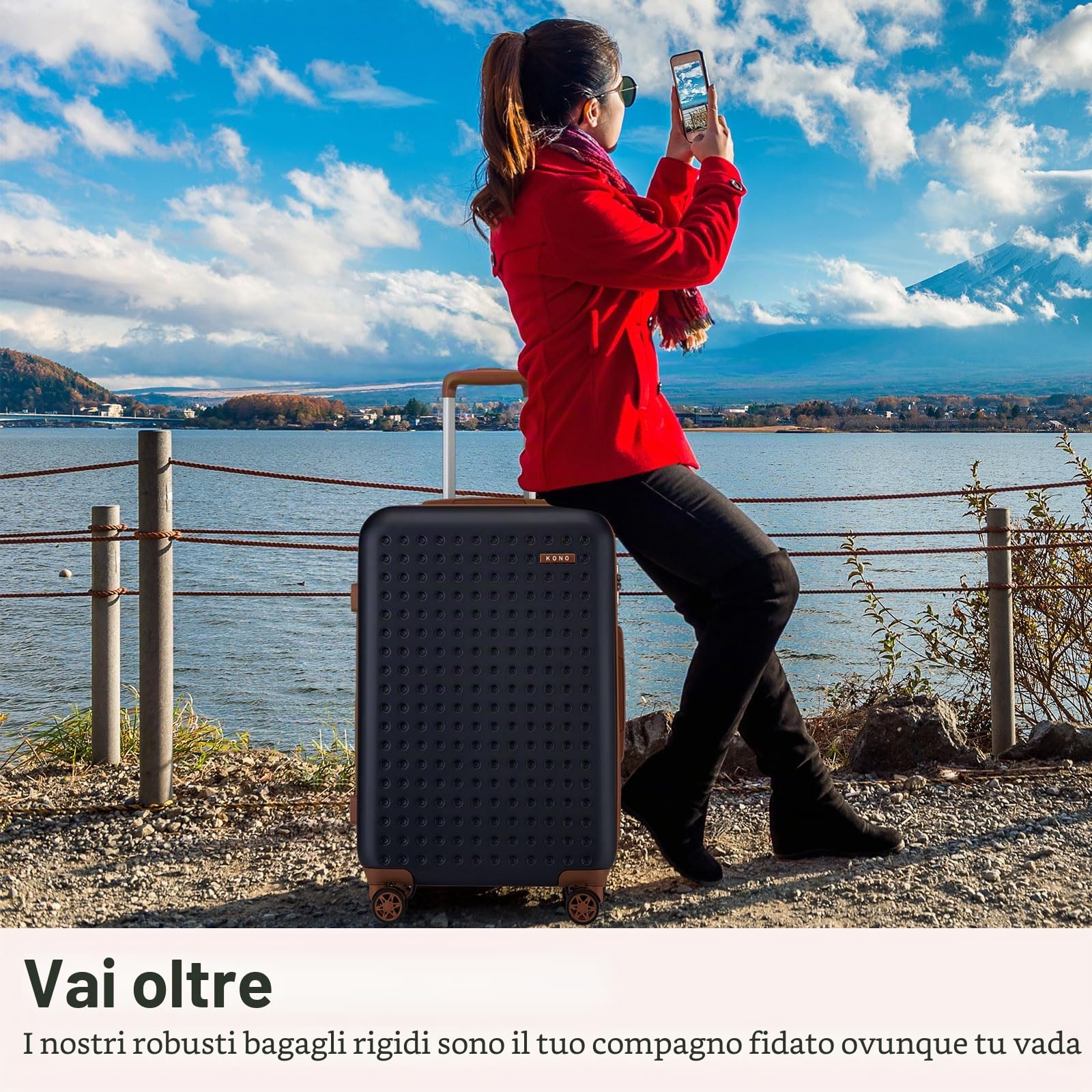 Kono Valigia Trolley Media 65cm Valigie Rigide Leggero con TSA Lucchetto e 4 Ruote Girevoli, Blu