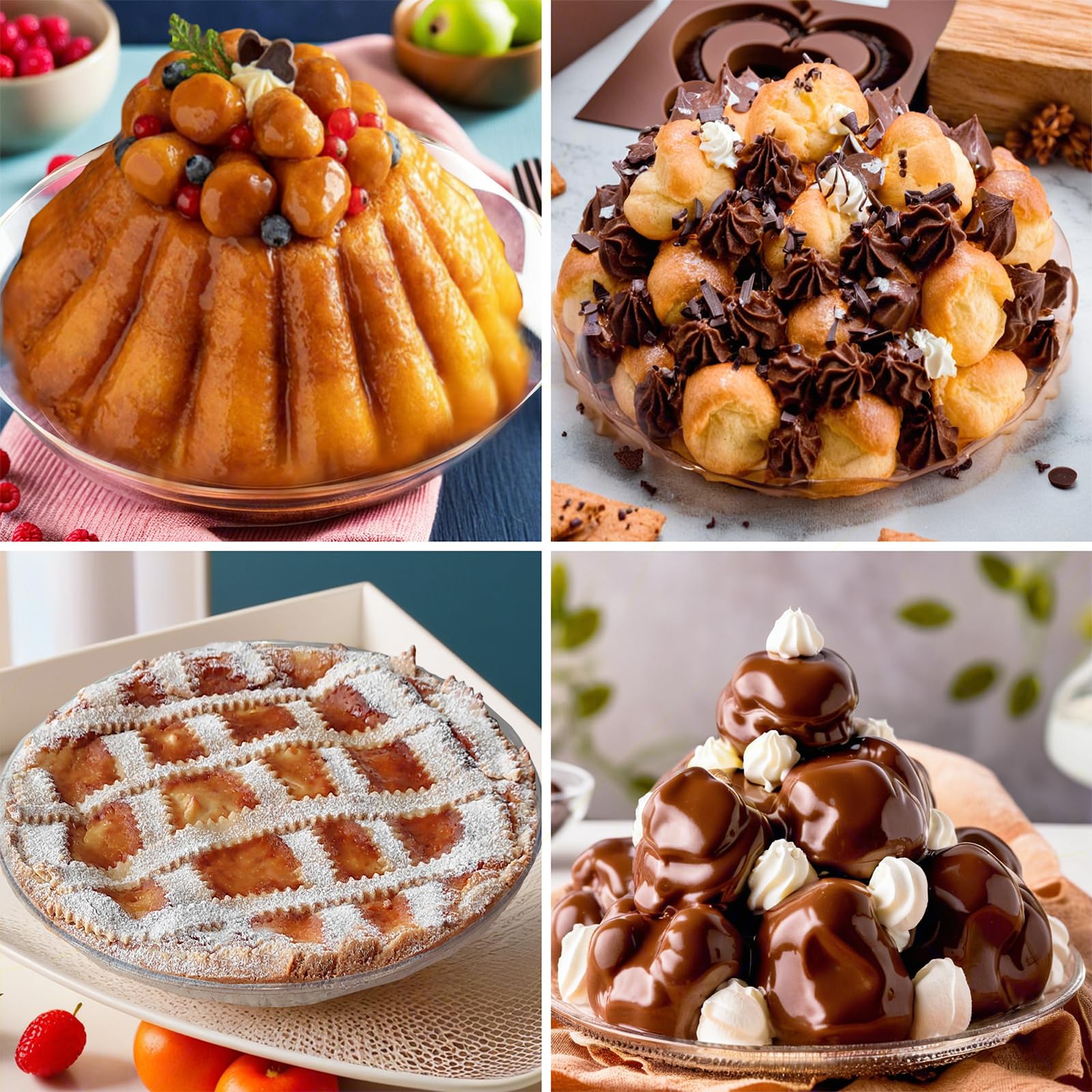 Sicignano | 10 bandejas bávaras de plástico transparente – para tartas, postres, perfiles, avestrujos, pastel, baba, tarta, reutilizables, fáciles de limpiar, irrompibles, antiarañazos (28 cm)