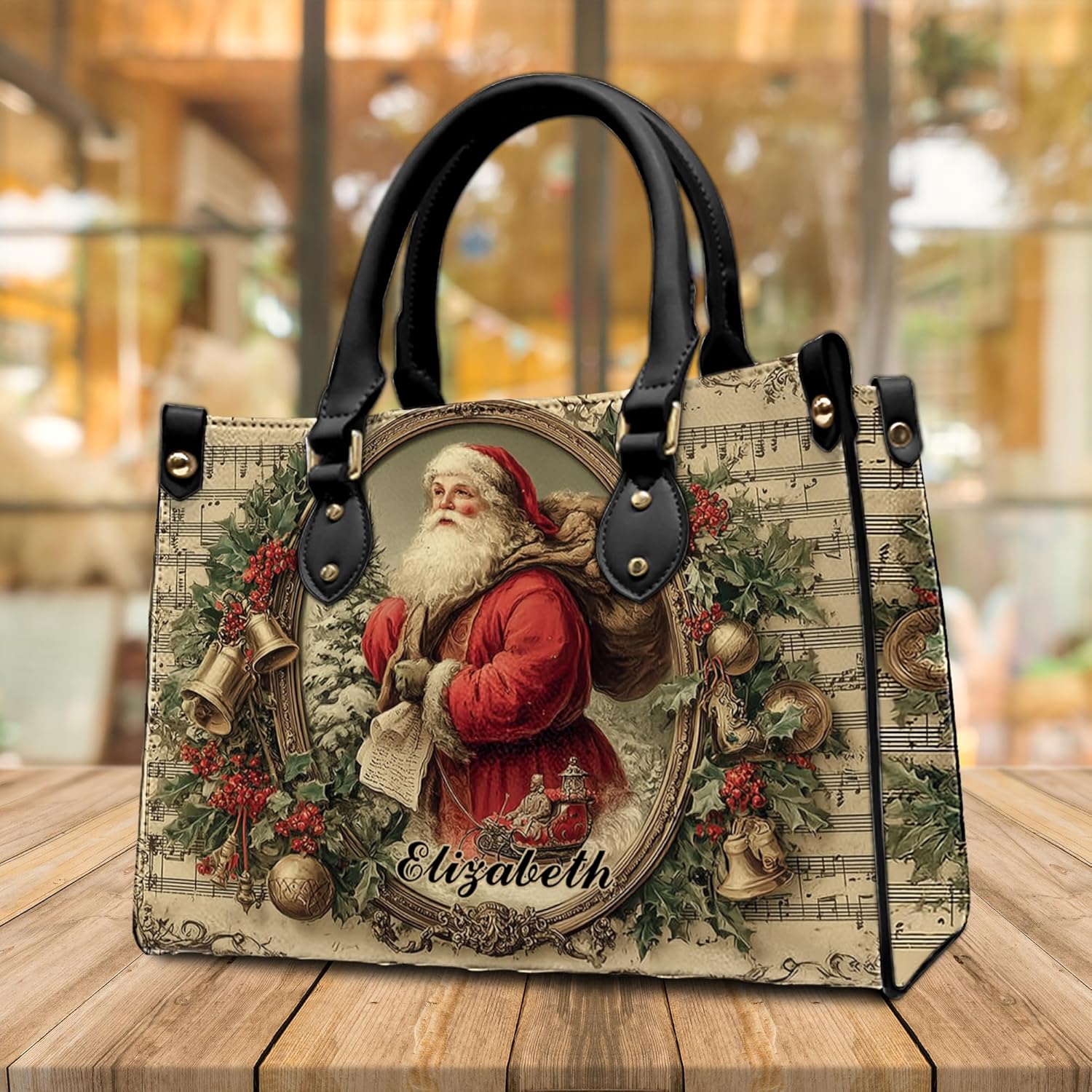 Personalized Vintage Christmas Leather Handbag, Classic Santa Purse Set, Festive Holiday Gift for Woman, Mom, Friend - Image 6