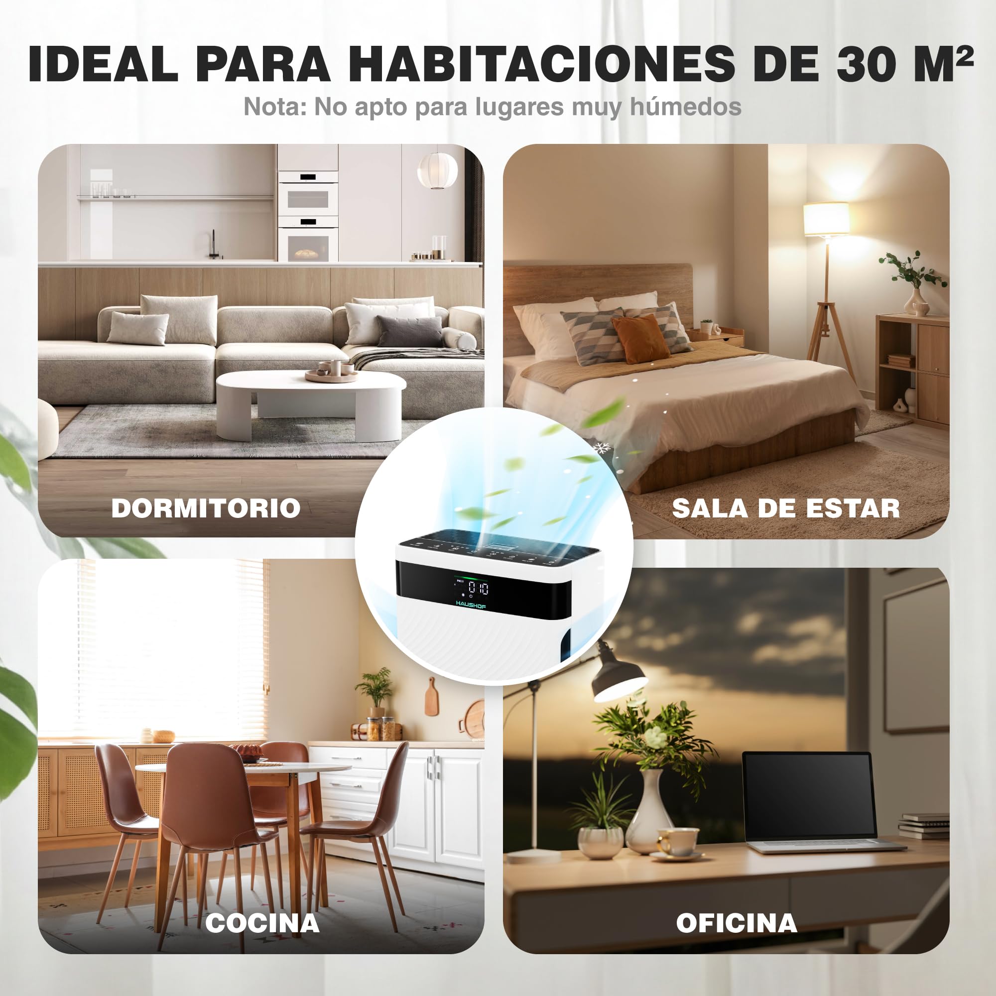 HAUSHOF Purificador de Aire con Filtro HEPA H13 | para Alergias, Polen, Humo, Caspa De Mascotas y Olores, Modo Mascota y Reposo, Silencioso 30dB