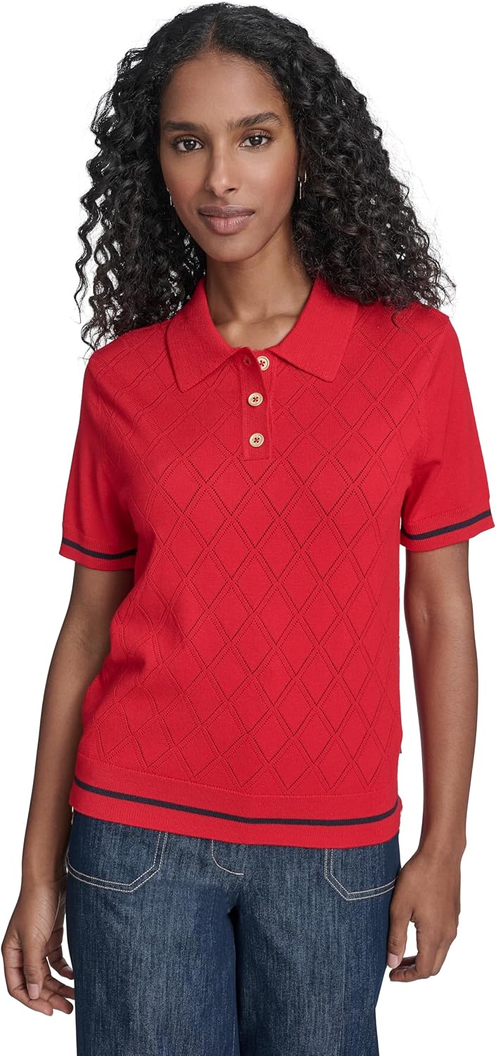 Tommy Hilfiger Womens Short Sleeve Johnny Collar Polo Sweater
