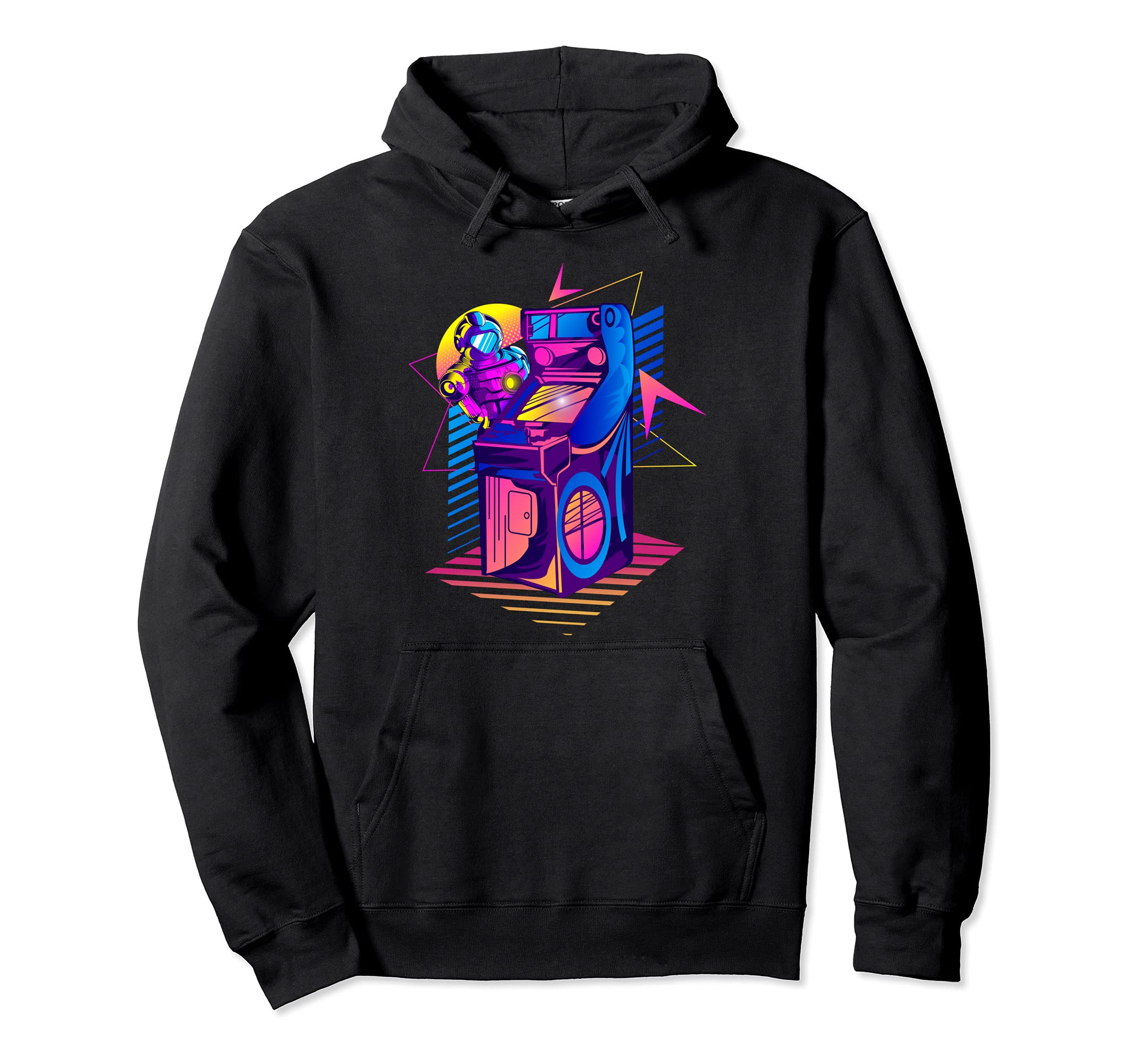 Vintage Video Game Machine Retro Vaporwave Arcade Game Pullover Hoodie, Black, S