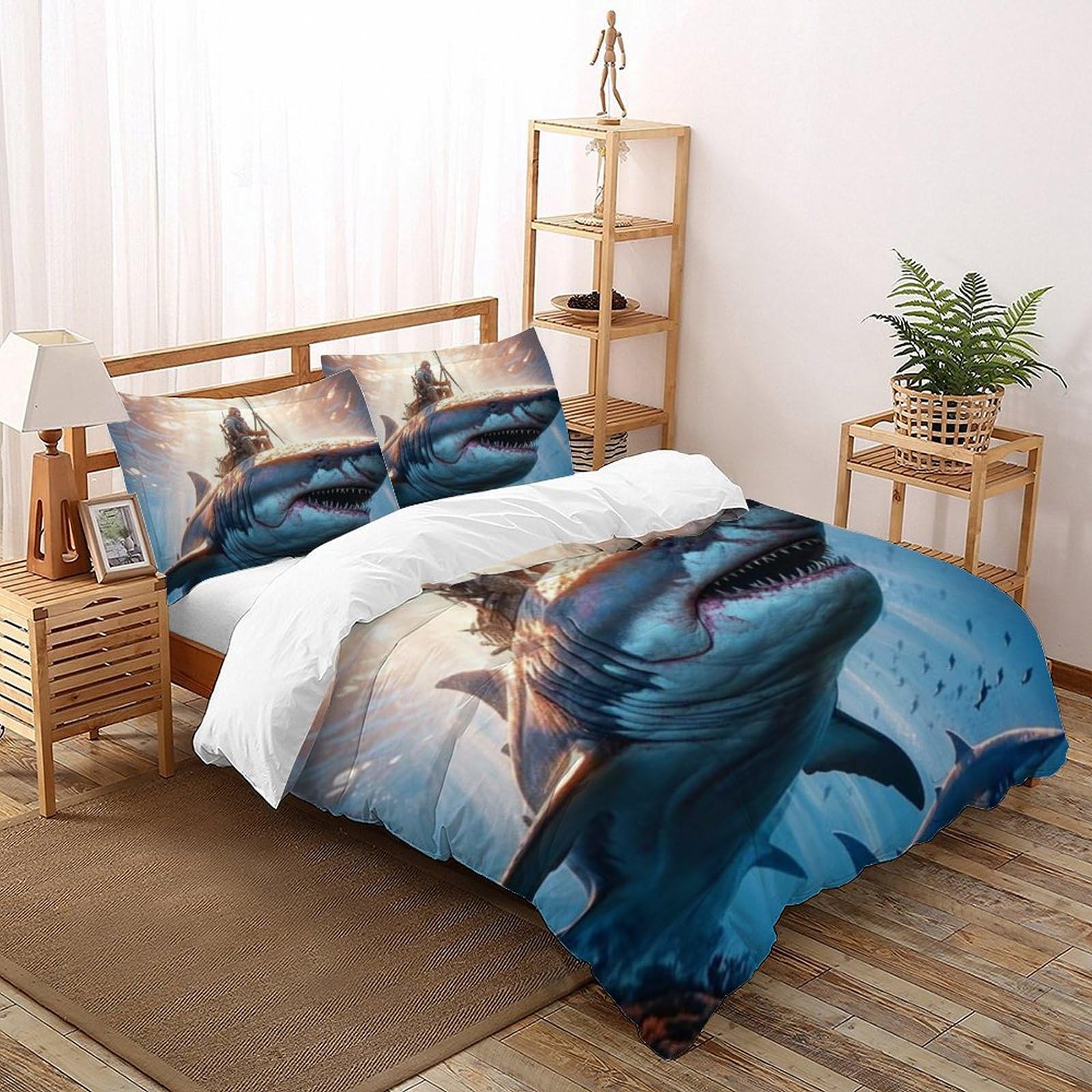 Housse de couette Requin King résistant aux plis en microfibre pour lit enfant