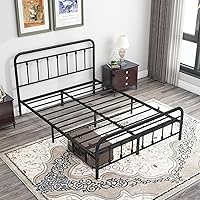 Vista 5 de DUMEE Metal Queen Bed Frame with Headboard and Footboard Farmhouse Platform Bed Frame Queen Size Under Bed Storage No Box Spring Needed, Textured
