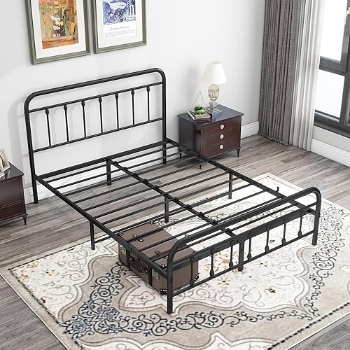 Miniatura 5 de DUMEE Metal Queen Bed Frame with Headboard and Footboard Farmhouse Platform Bed Frame Queen Size Under Bed Storage No Box Spring Needed, Textured