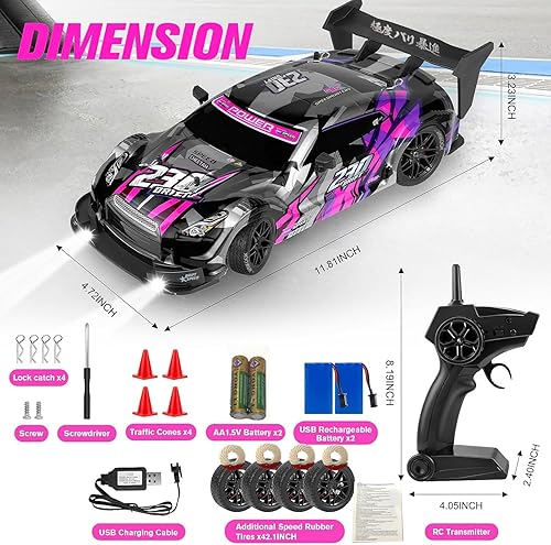 Miniatura 8 de Coche de deriva a control remoto, escala 116, auto de carreras RC 4WD de 2.4 GHz, vehículo de carreras RC de alta velocidad de 24.9 mih, vehículo de