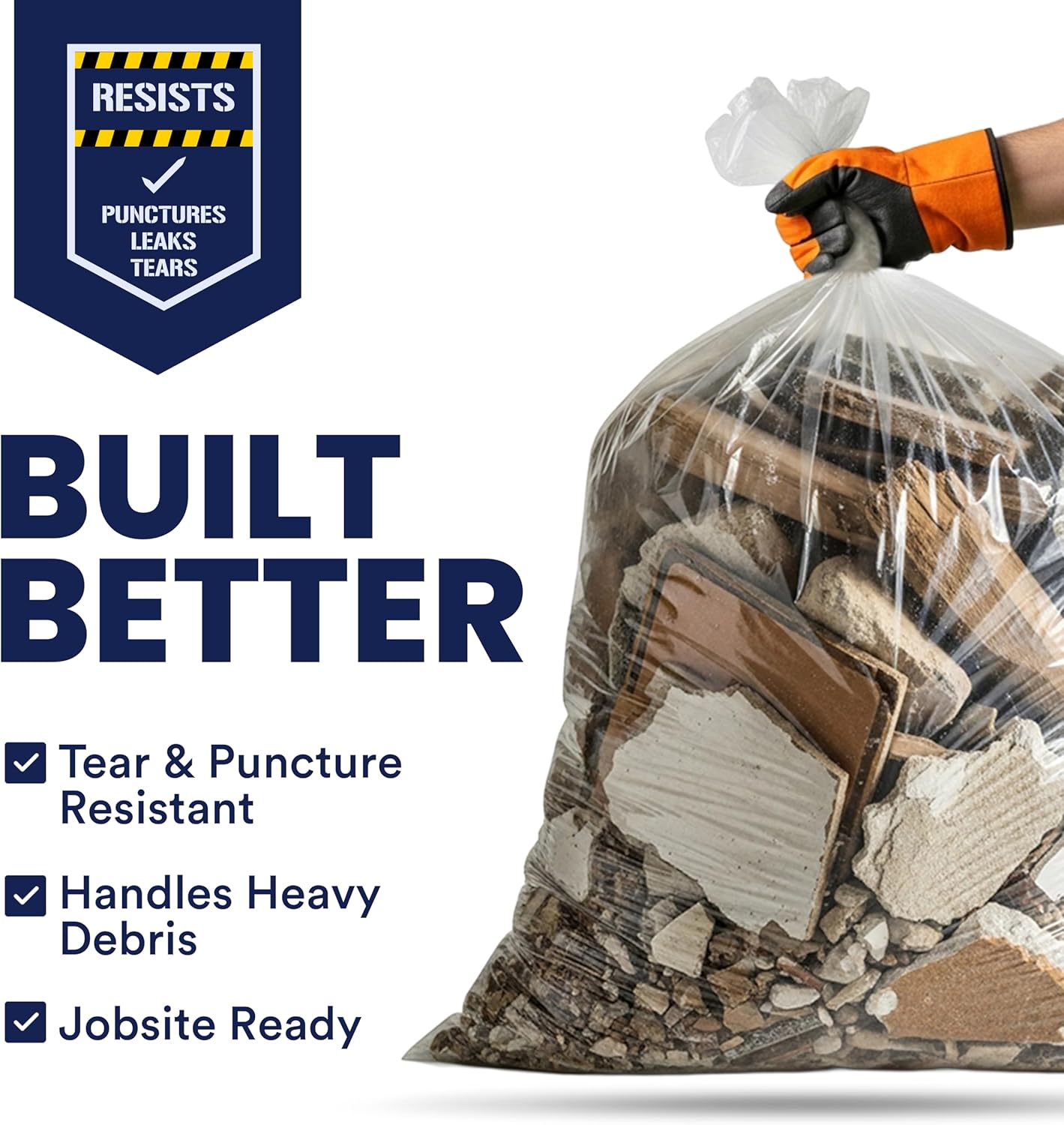 Plasticplace 42 Gallon Contractor Trash Bags │ 4.0 Mil │Clear Heavy Duty Garbage Bags │ 33" x 48" (50 Case)