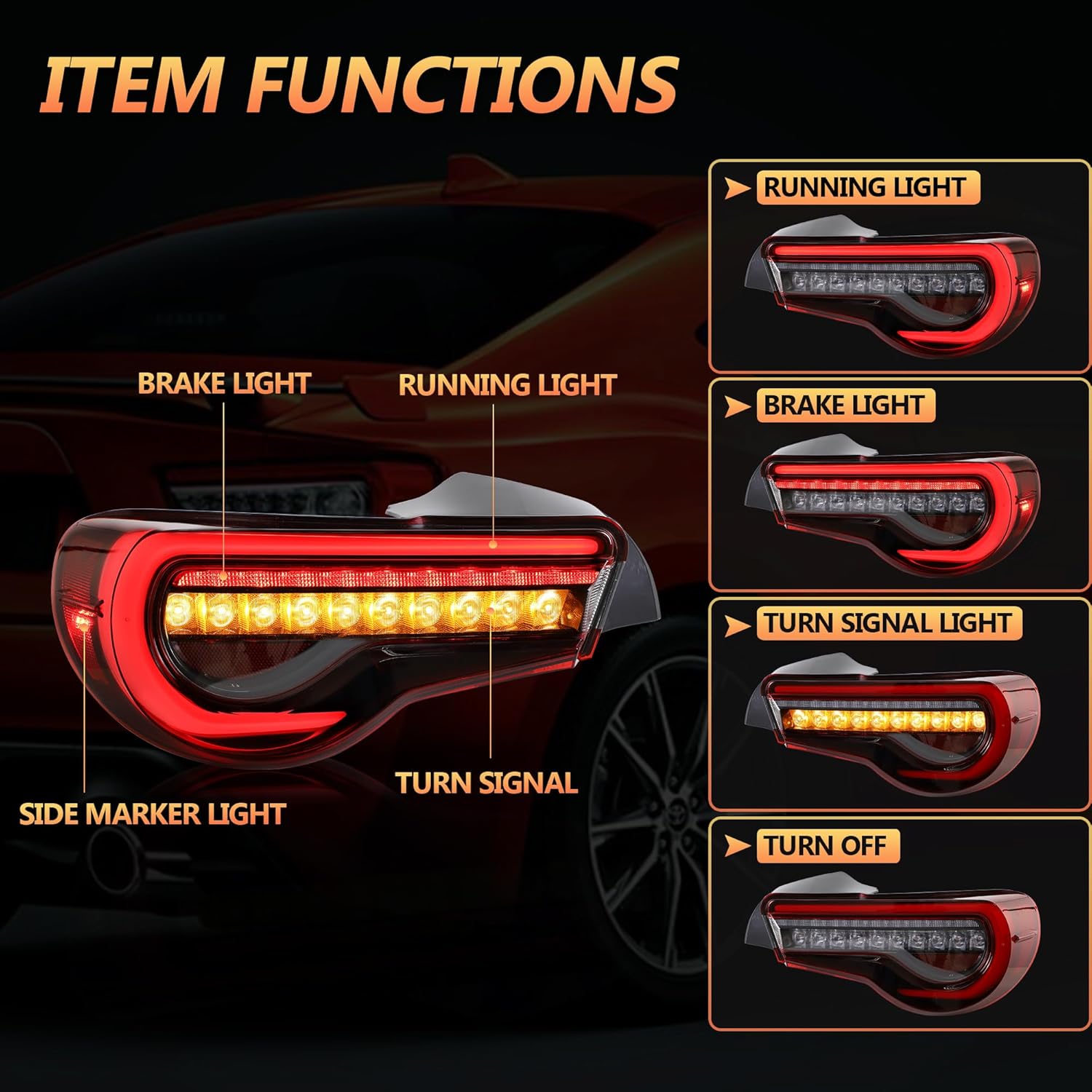 VLAND Tail Lights Compatible with Toyota 86 2012-2020 & Subaru BRZ 2013-2020/ Scion FRS 2013-2016, Rear Lights Assembly with Sequential Turn Signal, 1 Pair (Red)