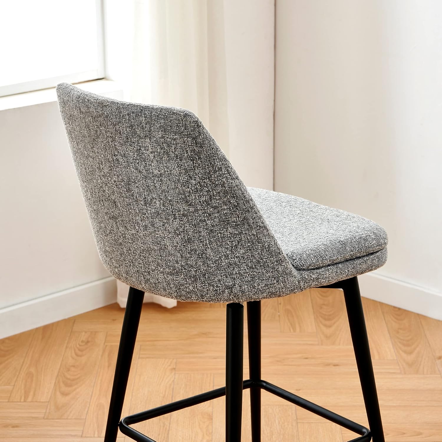 CHITA Swivel Bar Stools, 27.2" Counter Height Bar Stools Set of 3, FSC Certified Upholstered Modern Counter Stools, Metal Legs, Fabric, Grey (Multi-Colored)