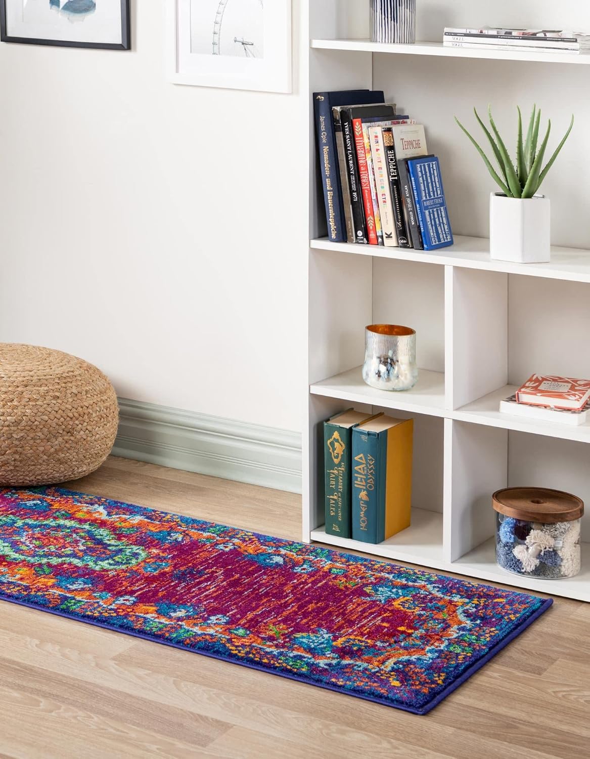 Rugs.com Calypso Collection Rug – 6 Ft Runner Fuchsia Medium Rug Perfect for Hallways, Entryways