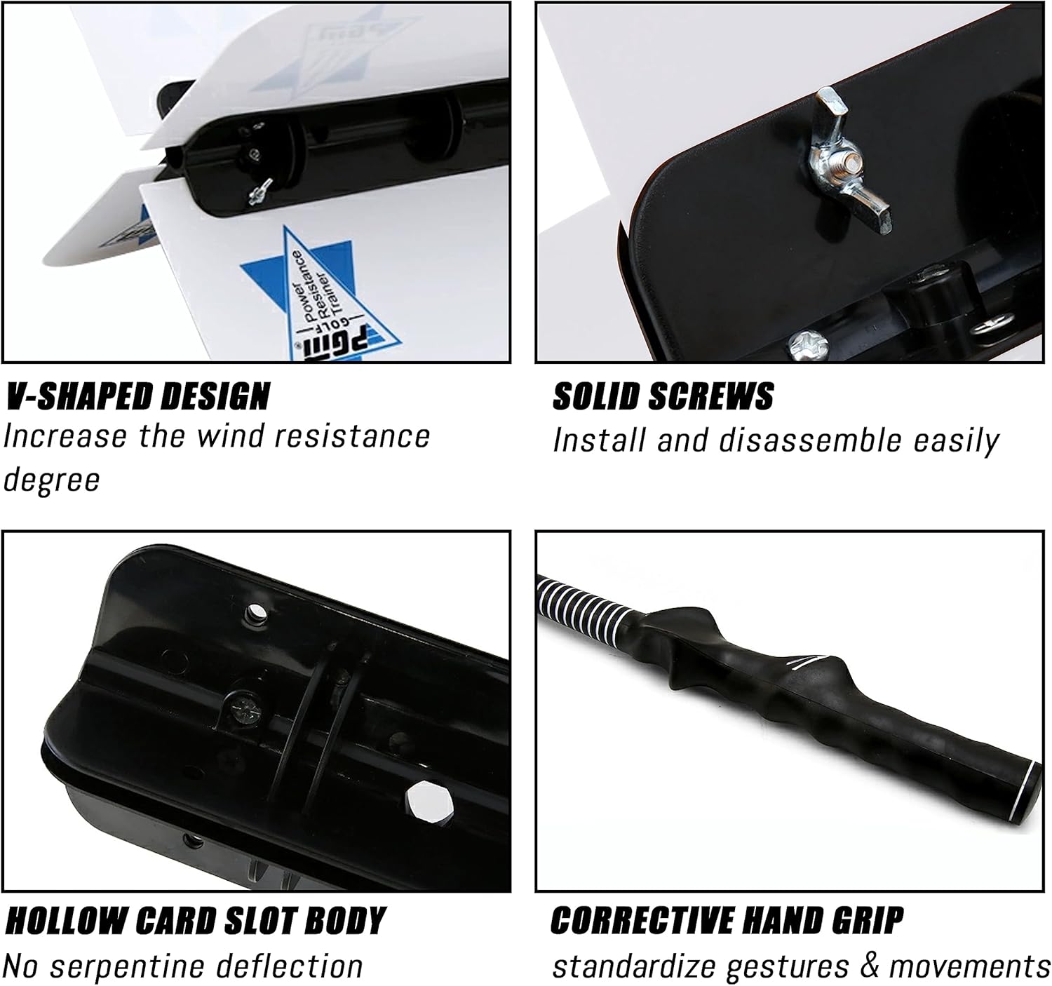 PGM Golf Swing Trainer Aid - 31" Wind Resistance Power Fan Training Equipment with Corrective Grip, Practice Club for Swing Tempo, Strength & Distance Improvement, Right-Handed (White)