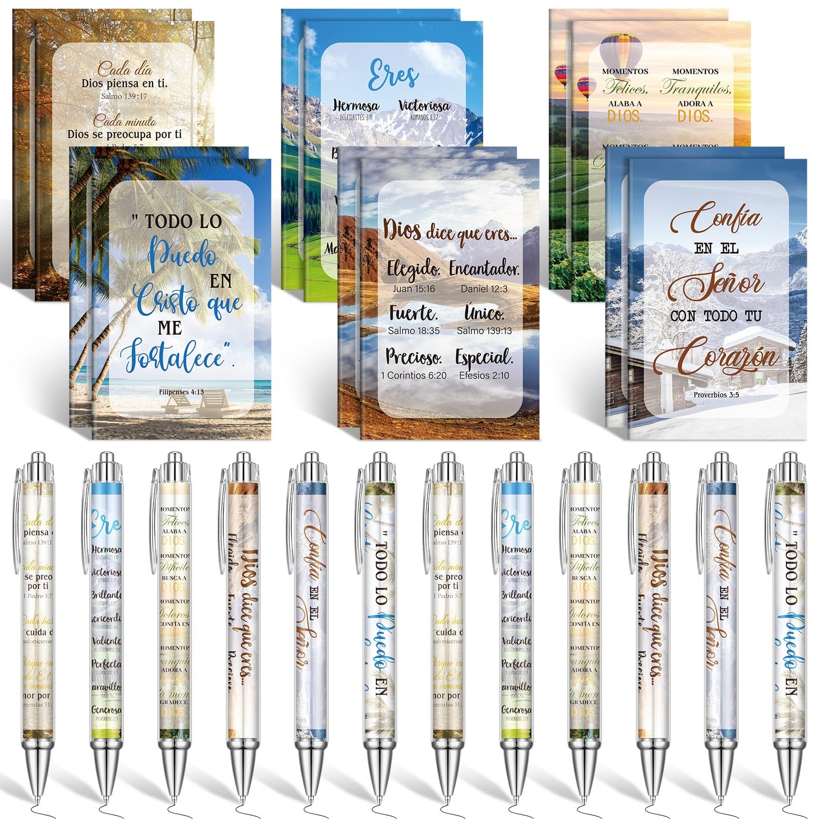 Sayglossy 24 Pcs Regalos Cristianos En Español Valentine's Spanish Gifts Pastor Women Valentines Faith Bible Verse Pen Notebook Regalos Cristianos