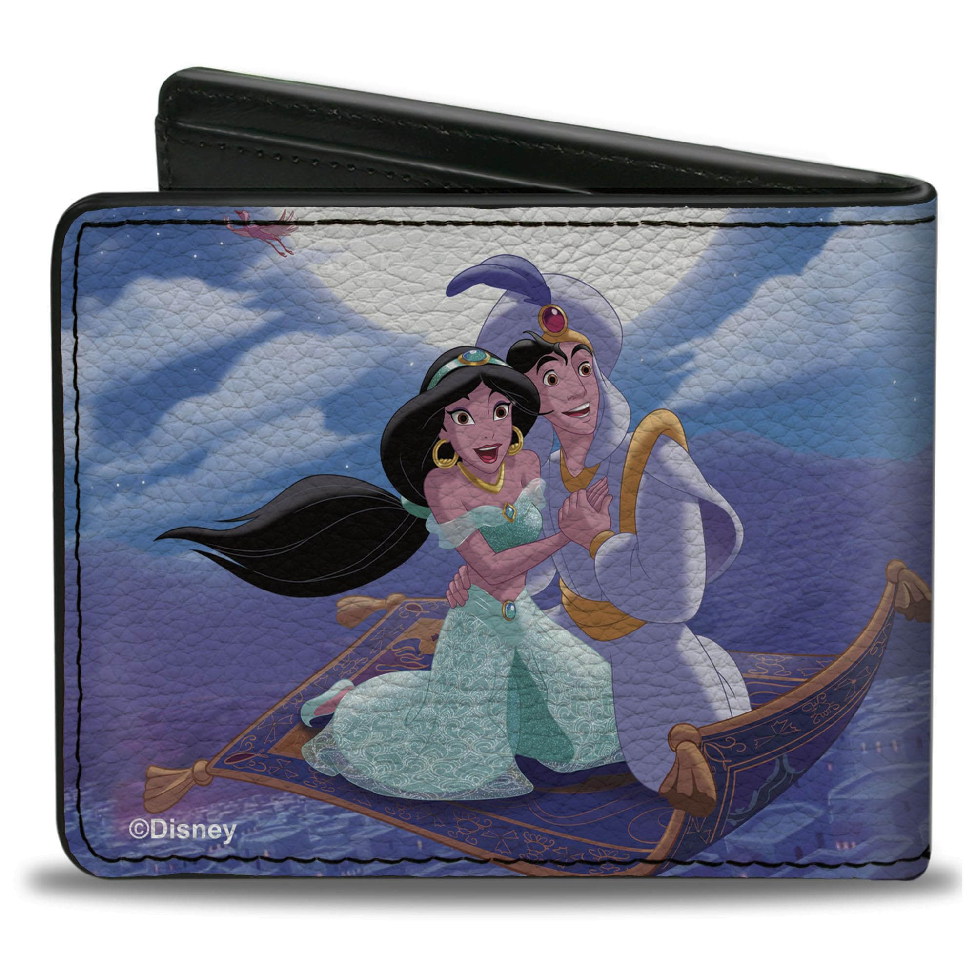 Buckle-Down Men's Disney Wallet, Bifold, Classic Aladdin Jasmine Magic Carpet Ride Scene, Vegan Leather, 4.0