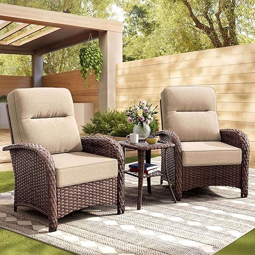 3-Piece Patio Furniture Set with 6-Inch Thick Cushions, High Back