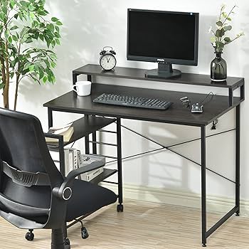 【ダークブラウン】パソコンデスク キャスター付きで移動可能ラック付き Amazon | 【ダークブラウン】パソコンデスク キャスター付きで