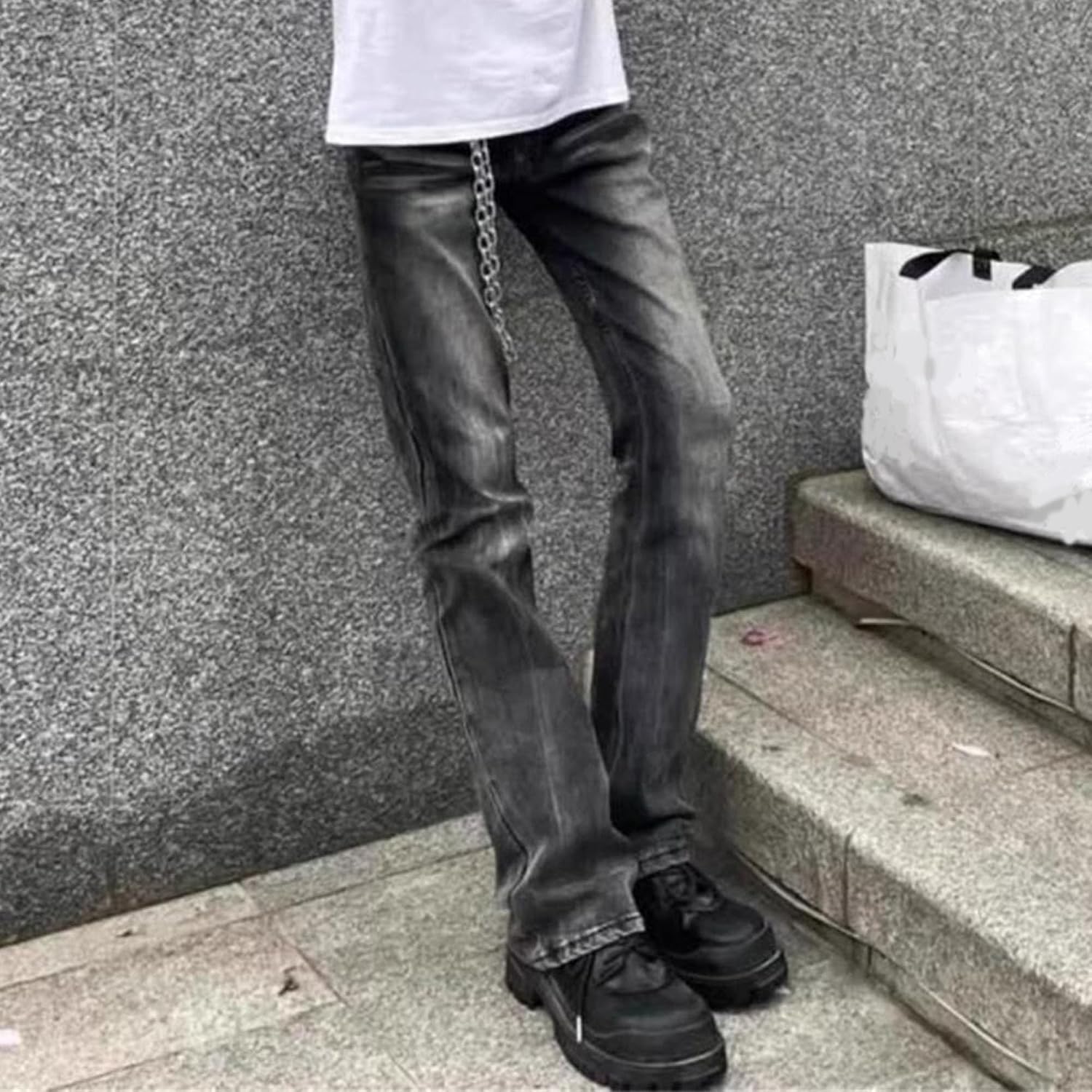 Men High Street Slim Fit Denim Pants Spring Hip Hop Stretch Micro Flare Jeans Y2K Breathable Street Wear Trousers