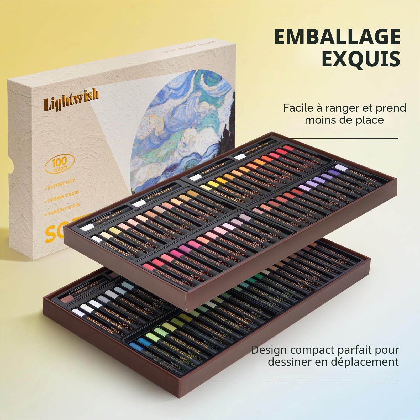 LIGHTWISH Pastels à l'huile professionnelles, 100 couleurs vibrantes plus 4 blanches, lot de 104, pastels à l'huile doux et pigmentés pour artistes pour mélange, superposition et ombrage
