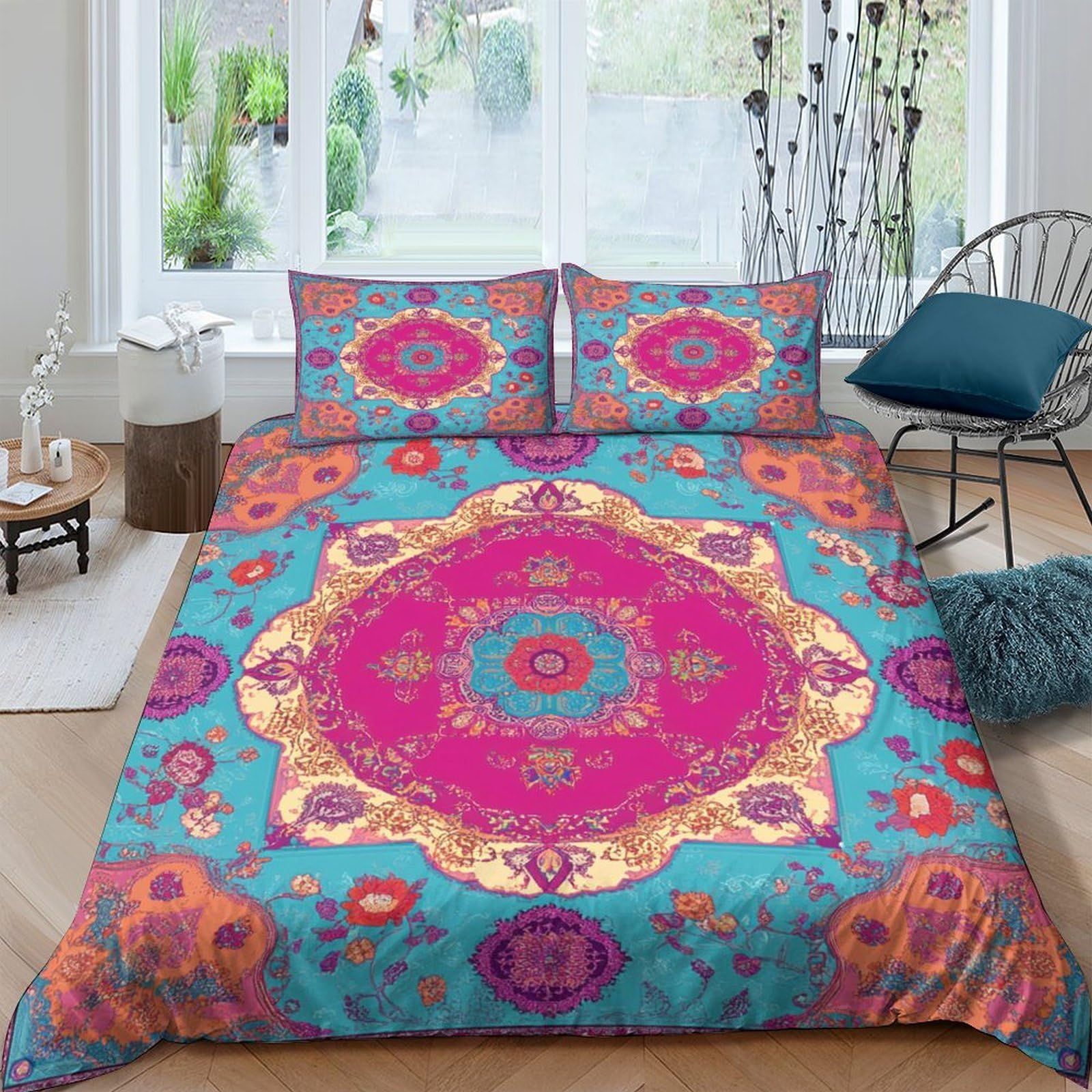 Ctjqhvkz Style-9 3D Printed Boho Mandala Fitted Sheet Microfiber Vibrant Floral Pattern Mattress Cover For Bedroom Dorm All Seasons Single（135X200cm）