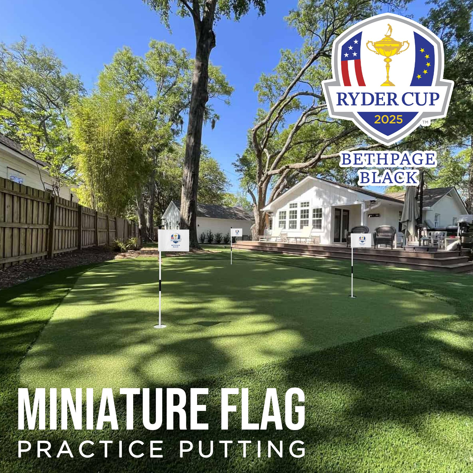 The Ryder 2025 Golfflagge Mini, 20,3 x 15,2 cm, doppelseitig, mit Seide gesiebt, lichtbeständiges 420D-Nylon, ideal für Hinterhofübungen, Putting Green, 1 Stück