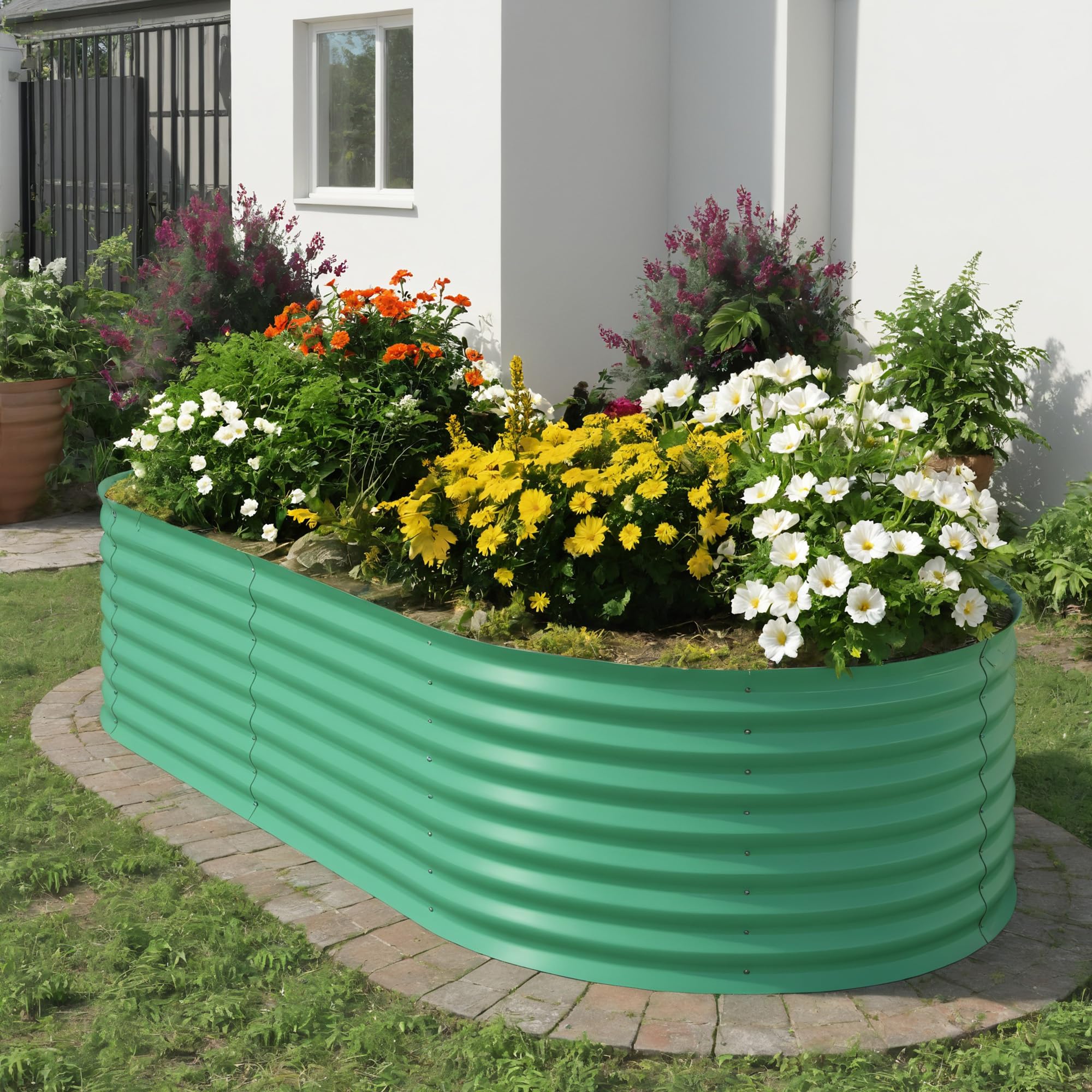 120×60×60cm Metal Raised Garden Bed, Heavy Duty Galvanised Steel Planter Box for Vegetables, Flowers & Herbs, Rust-Resistant Outdoor Planters with Safety Edging & Support Bars, Open-Bottom Design