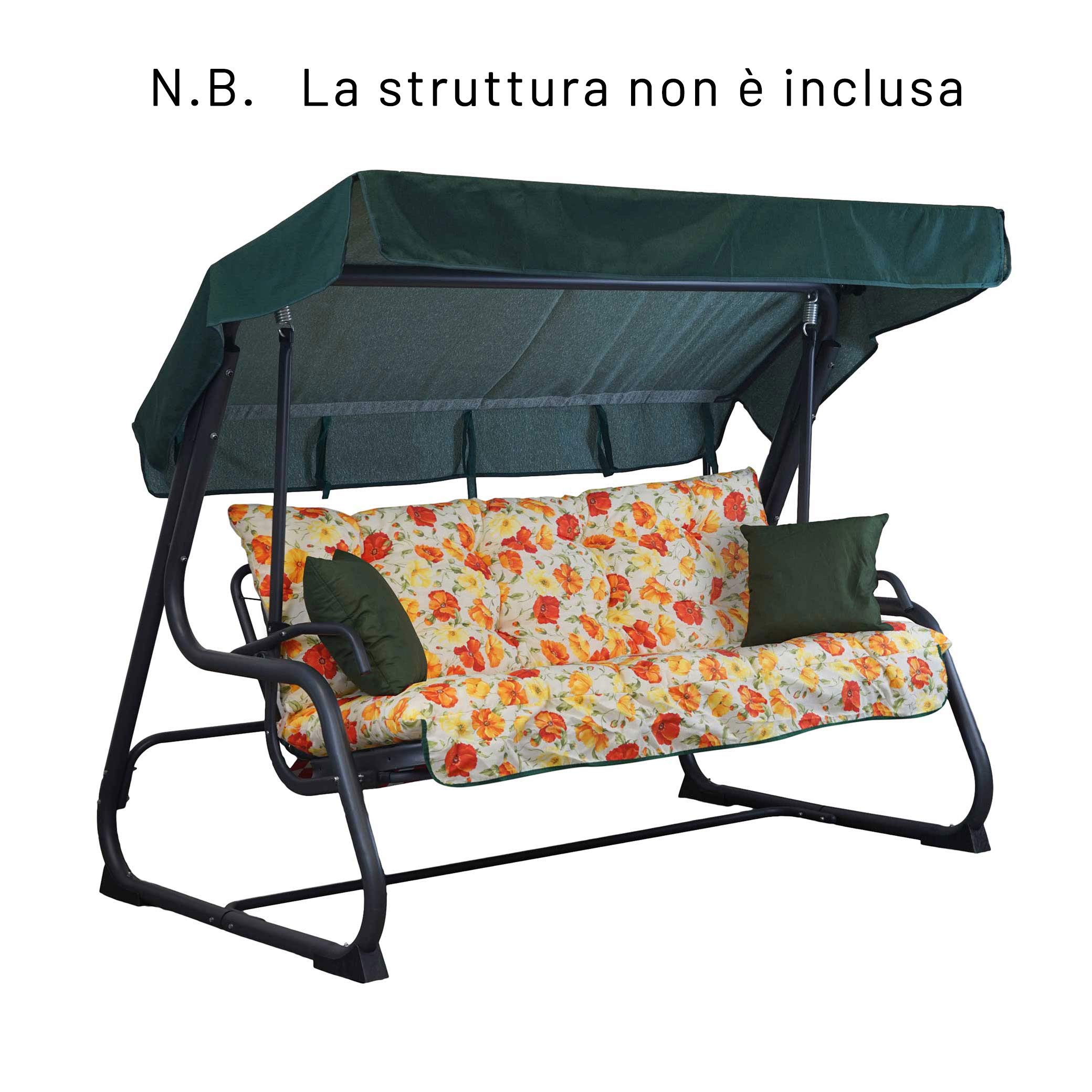 Set Cuscini Per Dondolo 4 Posti Con Tettuccio - Cotone Sfoderabile, Lavabile, 100% Made In Italy - Foto 9
