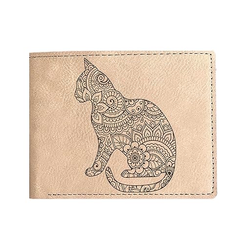 Cat Mandala Leather Wallet Unique Design, Perfect Gift for Cat Lovers - Ideal for Mom, Sister, Friend on Christmas, Birthday