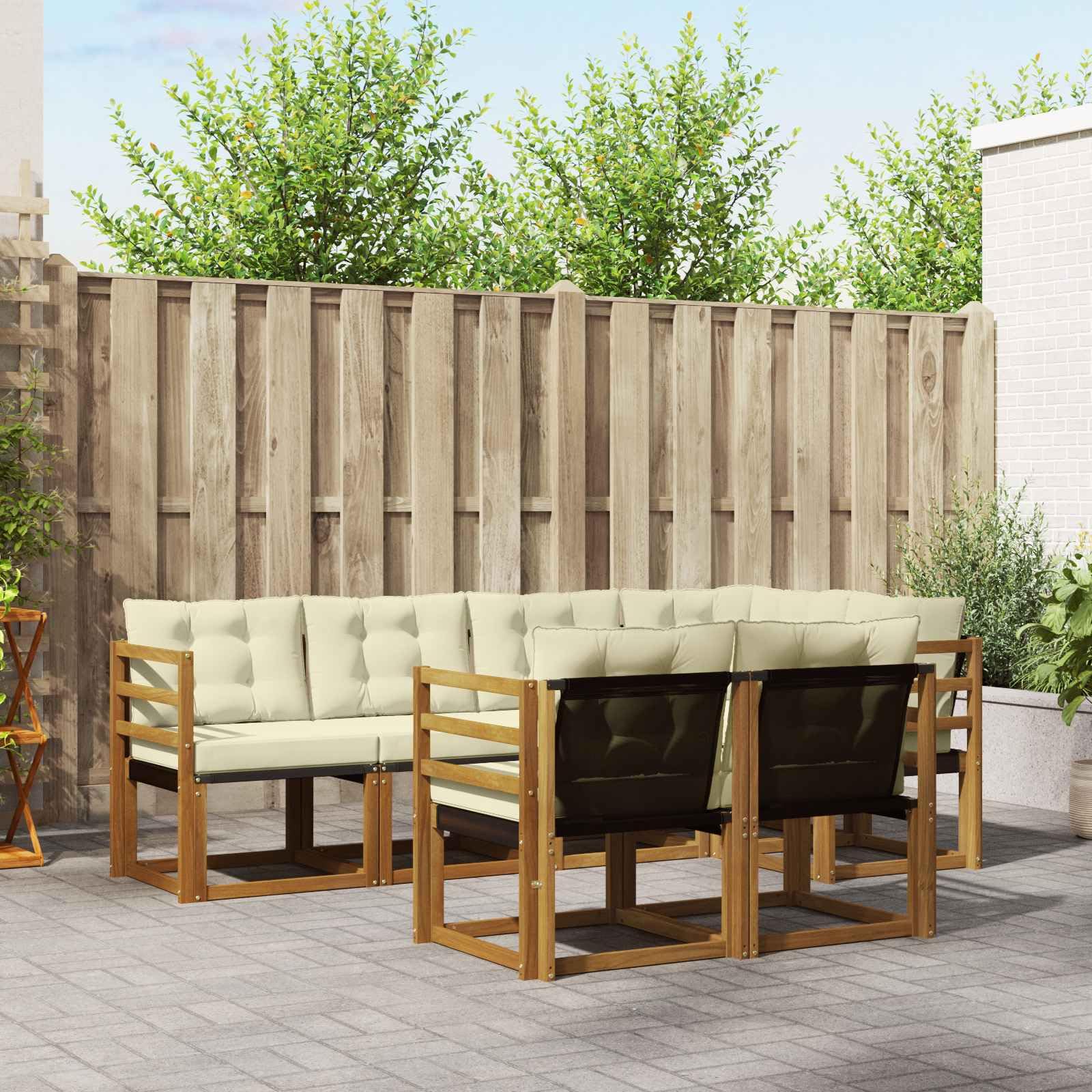 Conjunto de sofás de Exterior con cojín 7 pcs Madera Maciza de Acacia Natural y Crema, diseño Modular para terraza jardín y Sala, fácil Limpieza y Resistente a la Intemperie