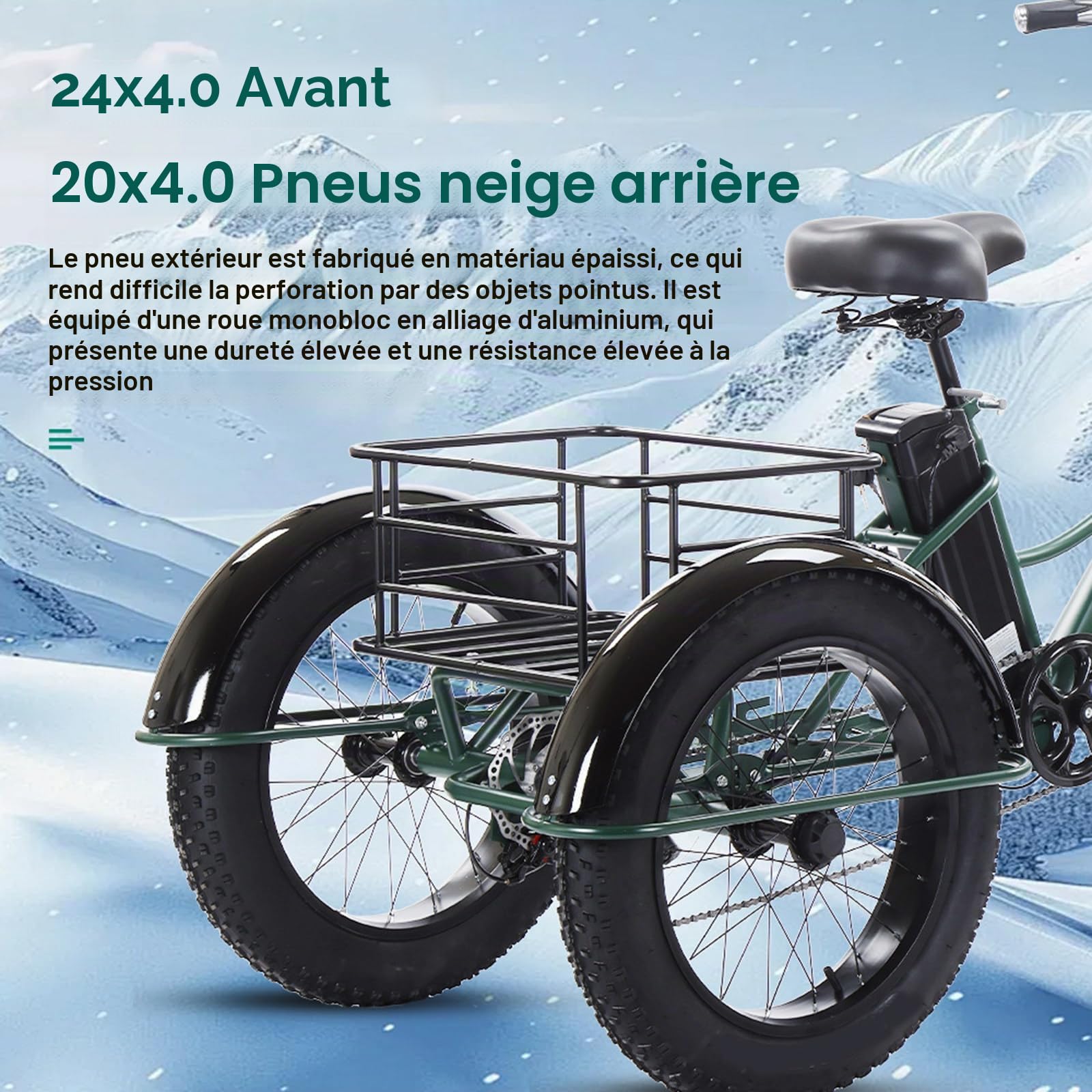 Tricycle électrique 7 Vitesses Pour Adultes, Pneus Larges 24'' X 4.0, Batterie 48 V 18 Ah, Grand Panier De Rangement, écran Lcd, Idéal Pour Les Trajets Quotidiens,Le Shopping Et Les Loisirs Black