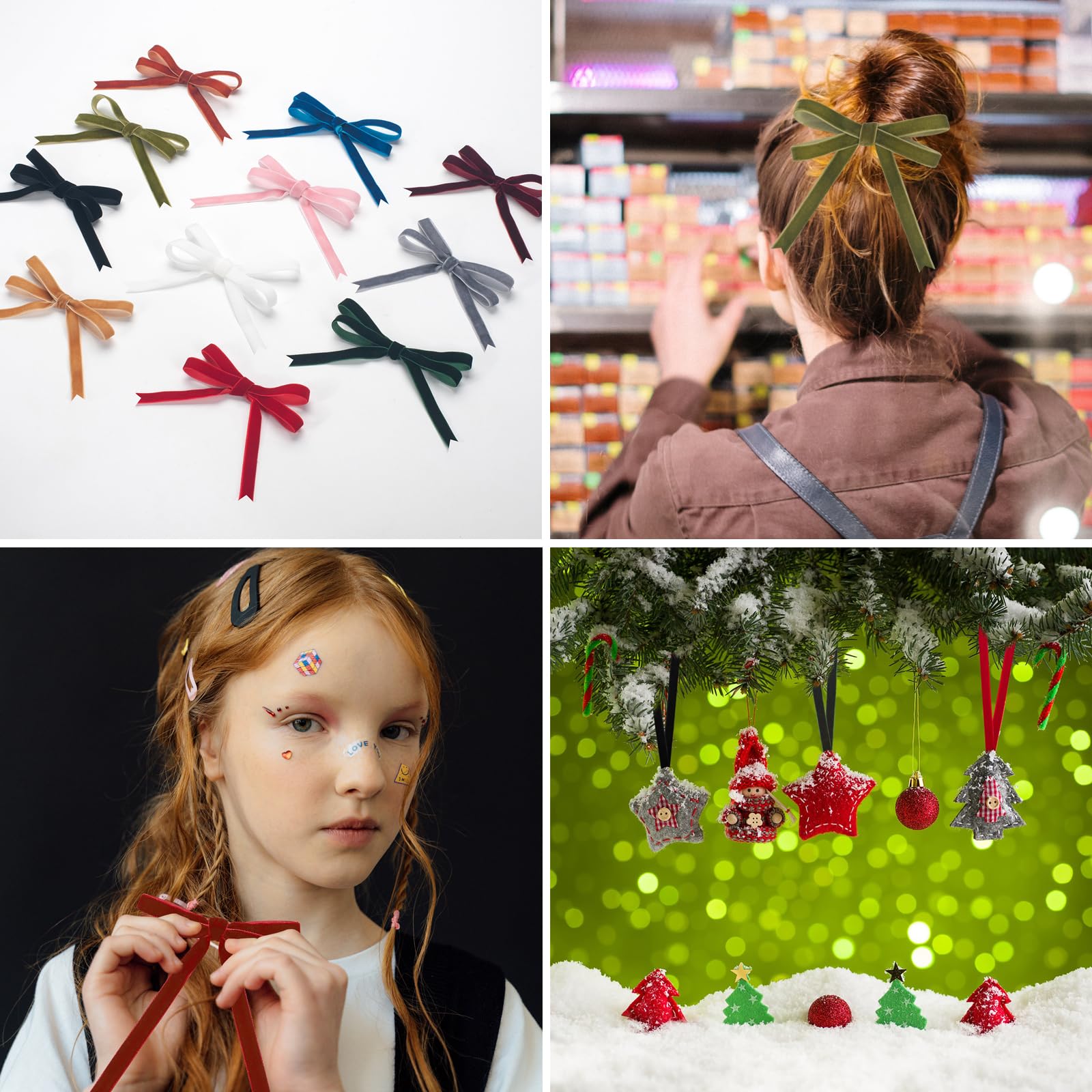 Lot De 3 Rouleaux De Ruban De Velours De Noël Kaki/rouge/vert Pour